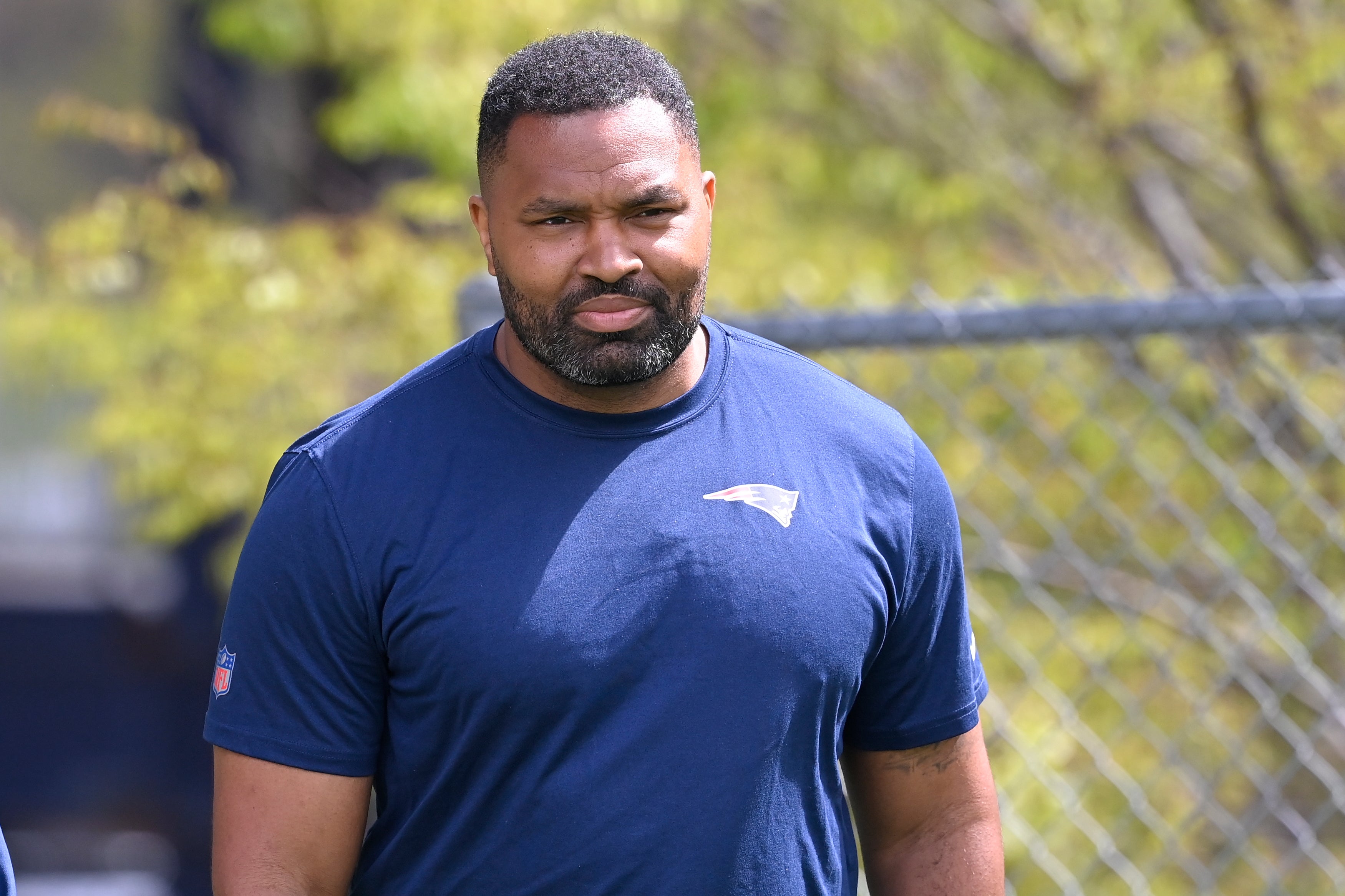 May 11, 2024; Foxborough, MA, USA; New England Patriots head coach Jerod Mayo arrives at the practice fields at the New England Patriots rookie camp at Gillette Stadium.