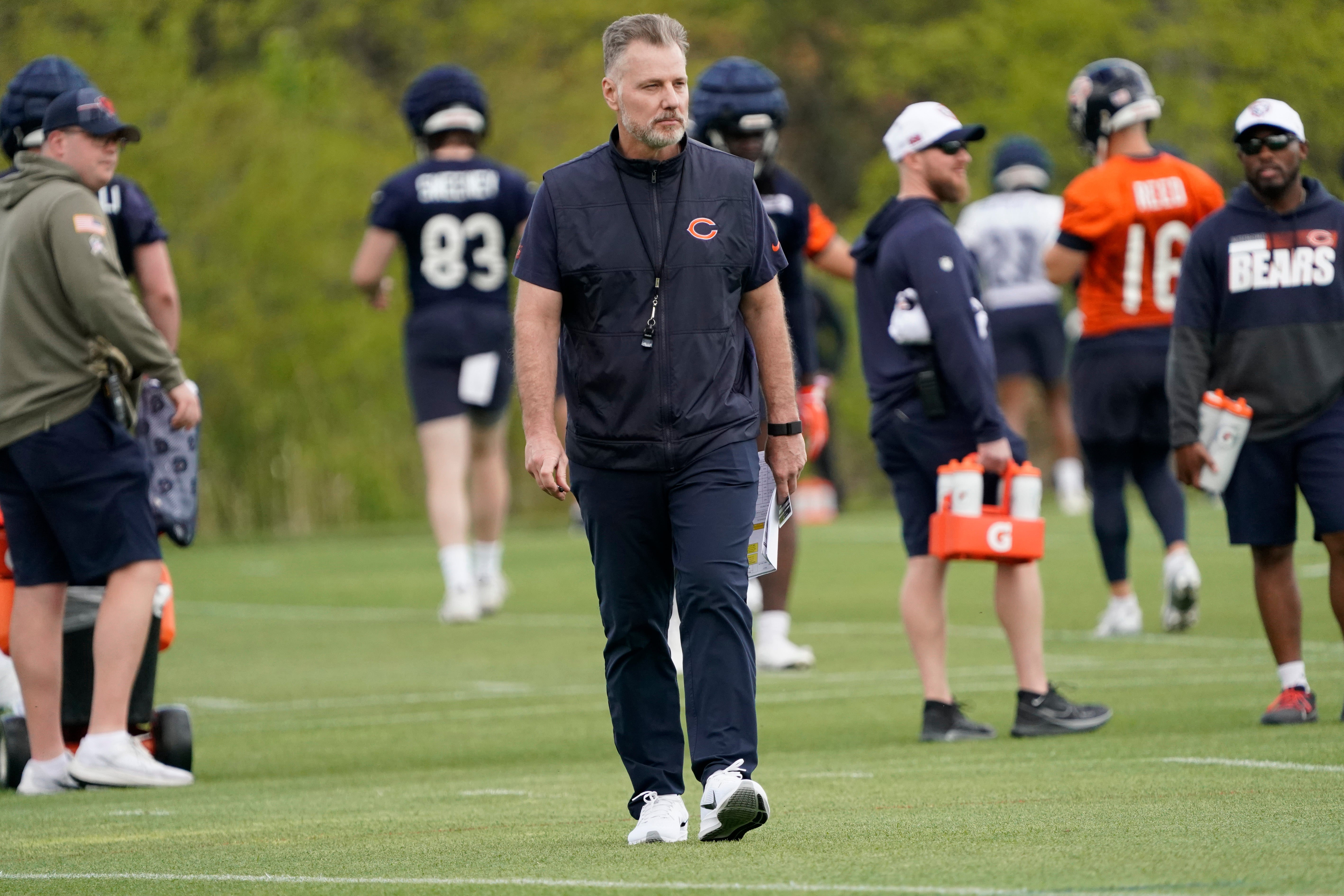 May 10, 2024; Lake Forest, IL, USA; Chicago Bears head coach Matt Eberflus during Chicago Bears rookie minicamp at Halas Hall.