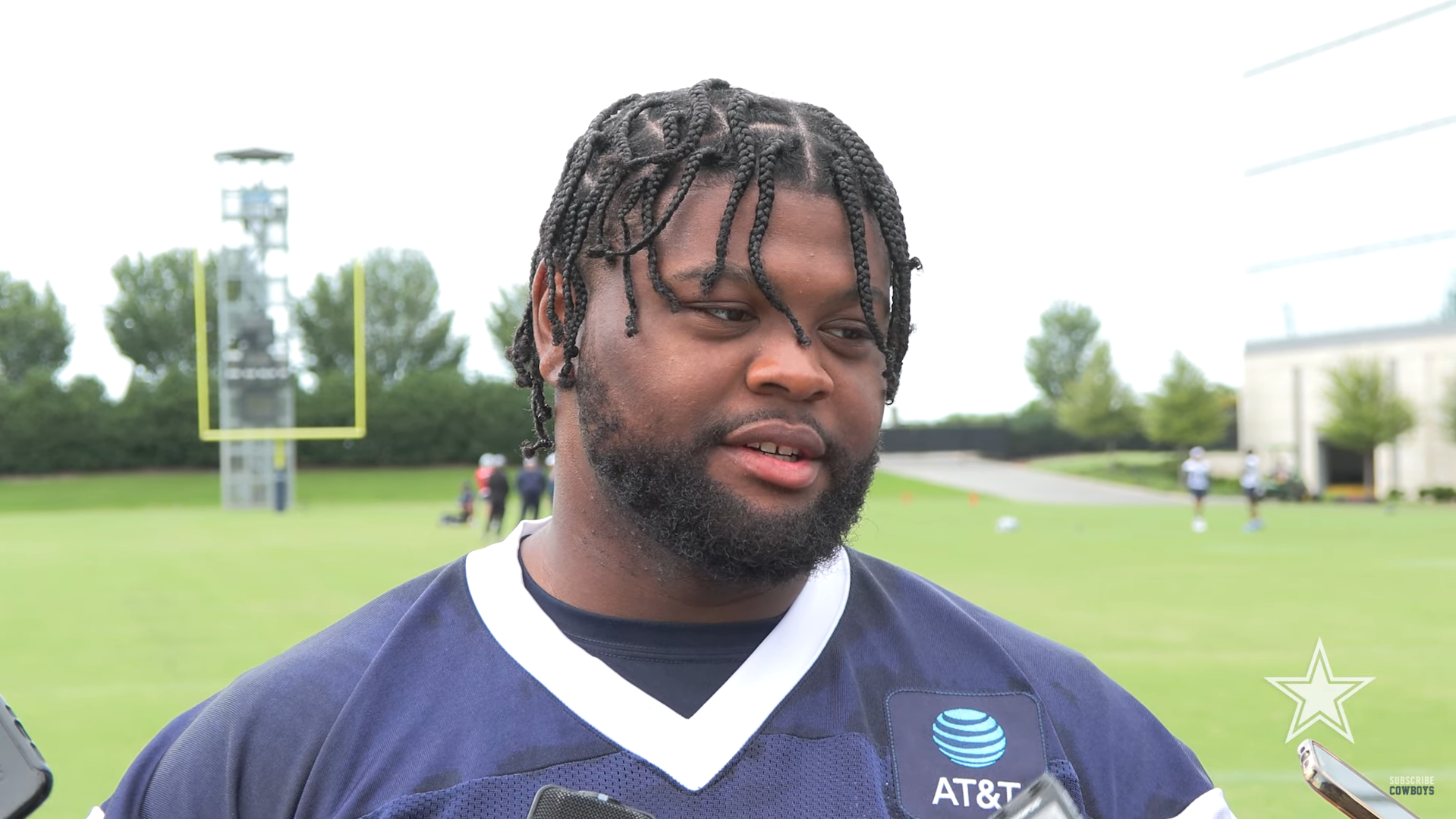 Dallas Cowboys seventh round draft pick NT Justin Rogers talks to reporters at rookie minicamp.