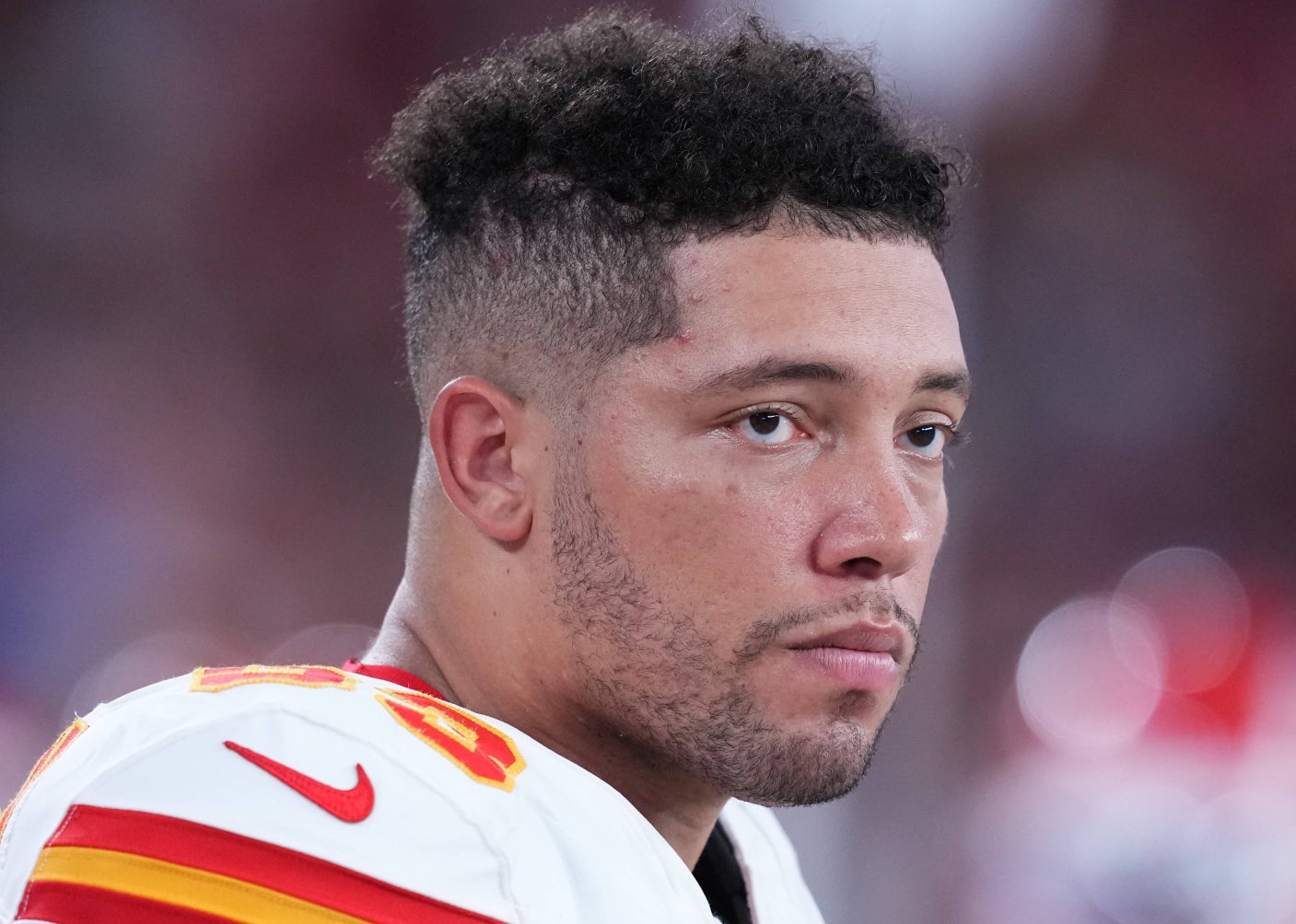 Aug 19, 2023; Glendale, Arizona, USA; Kansas City Chiefs defensive tackle Matt Dickerson (93) looks on against the Arizona Cardinals at State Farm Stadium.