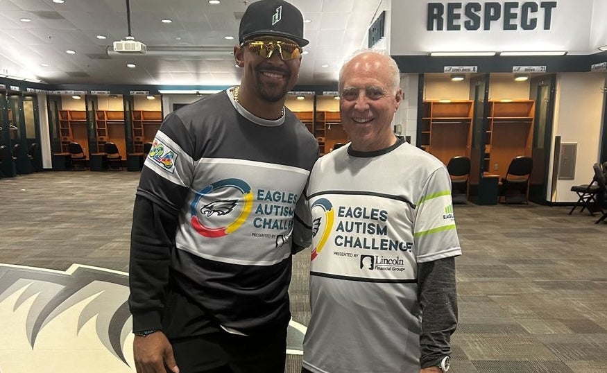 Eagles owner Jeffrey Lurie and QB Jalen Hurts participate in Eagles Autism Challenge weekend.
