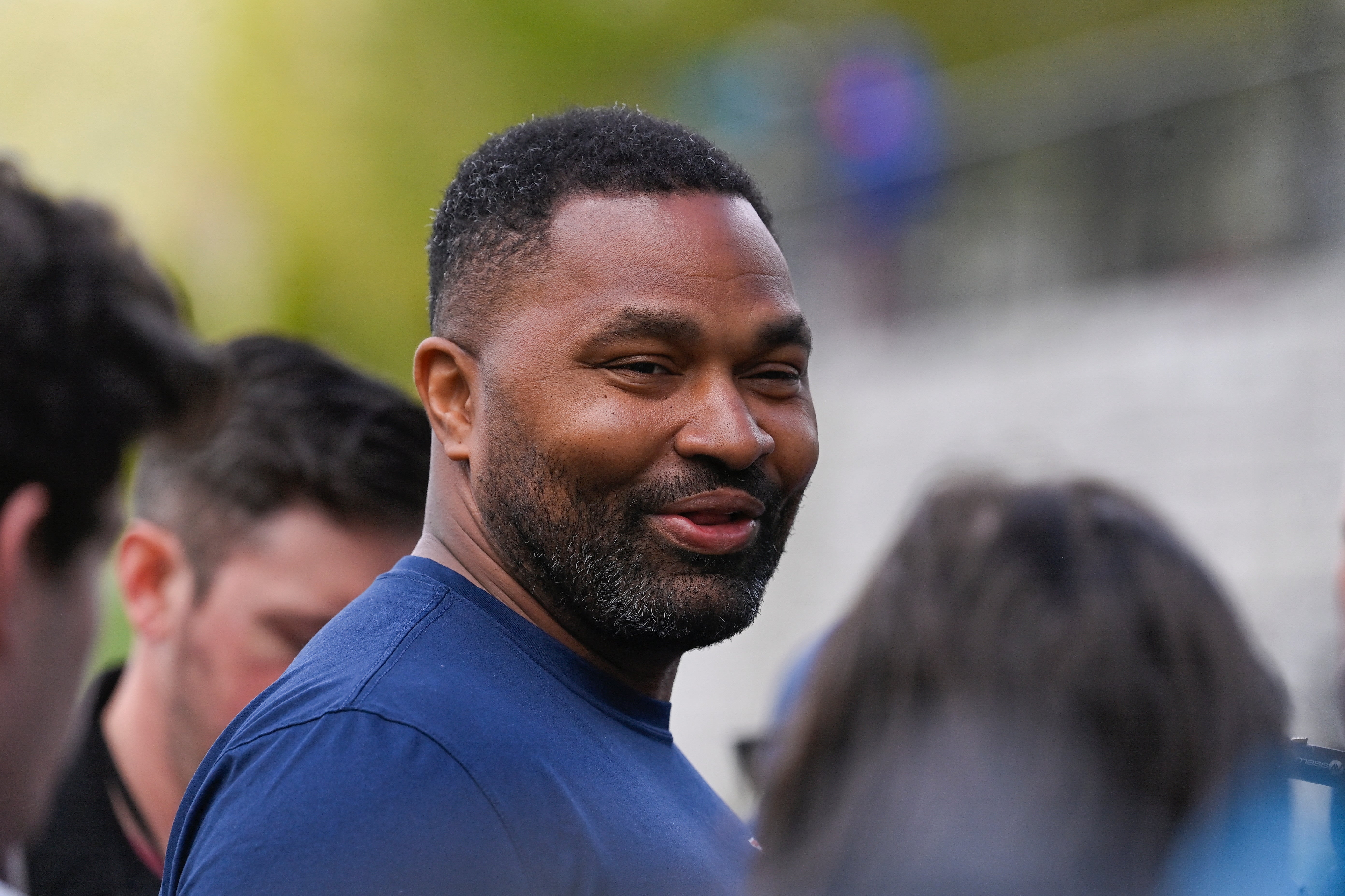 May 11, 2024; Foxborough, MA, USA; New England Patriots head coach Jerod Mayo holds a press conference before practice at the New England Patriots rookie camp at Gillette Stadium.