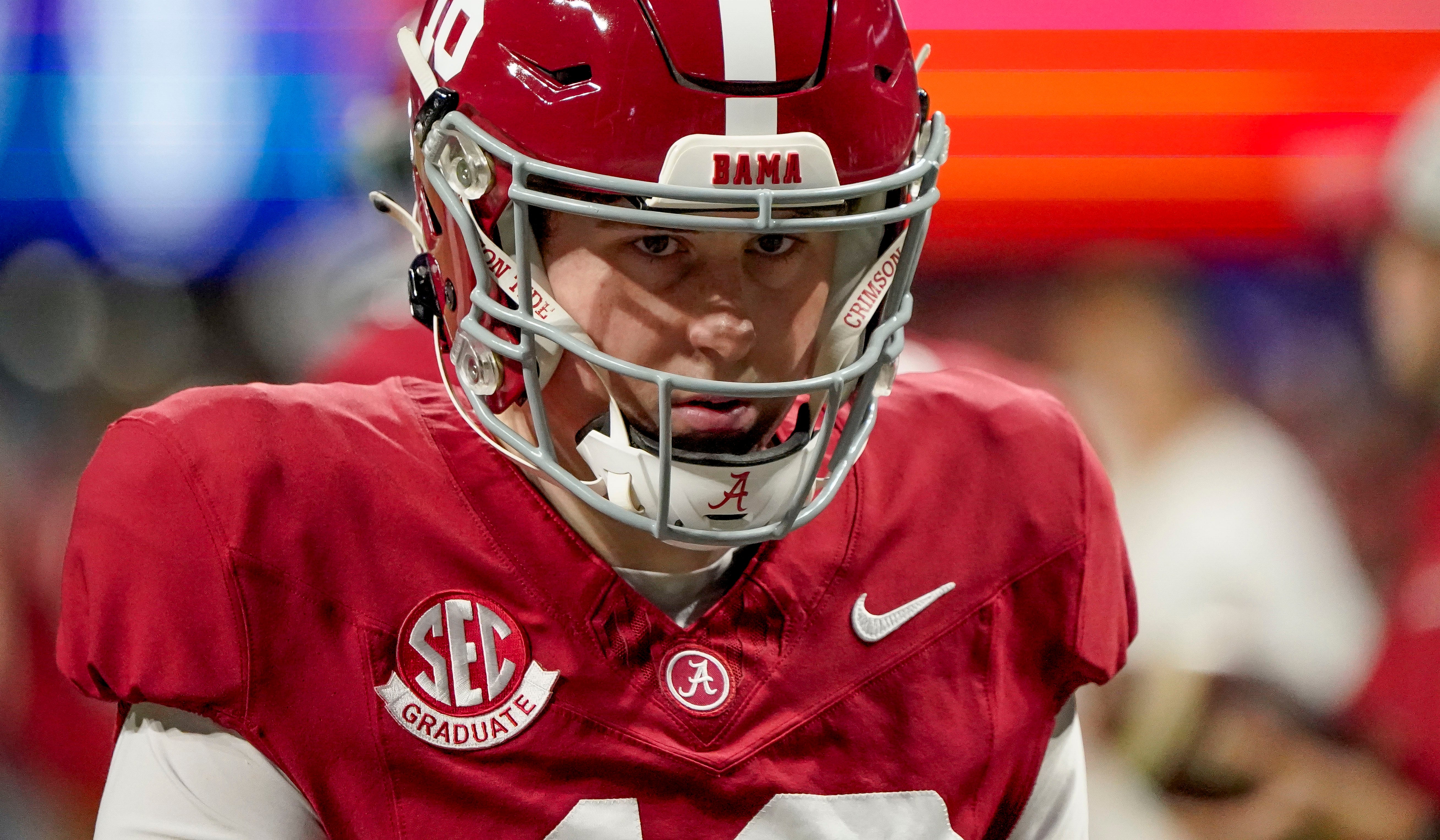 Dec 2, 2023; Atlanta, GA, USA; Alabama Crimson Tide place kicker Will Reichard (16) warms up before the SEC Championship Game against the Georgia Bulldogs at Mercedes-Benz Stadium. Mandatory Credit: Gary Cosby Jr.-USA TODAY Sports
