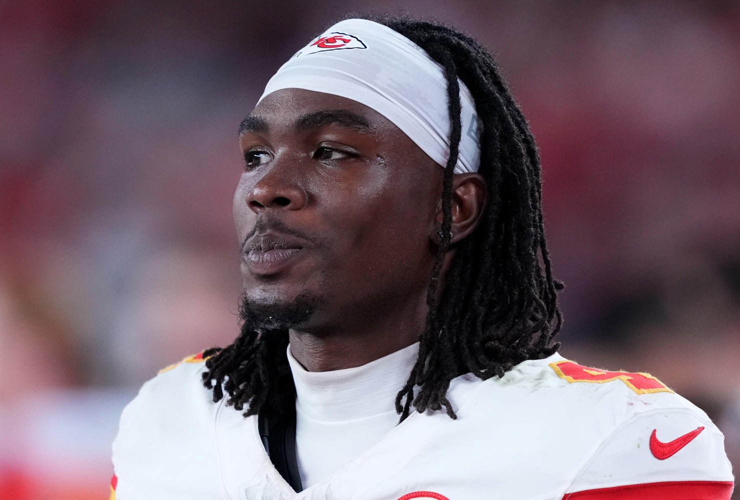 Chiefs wide receiver Rashee Rice looks on against the Arizona Cardinals at State Farm Stadium.