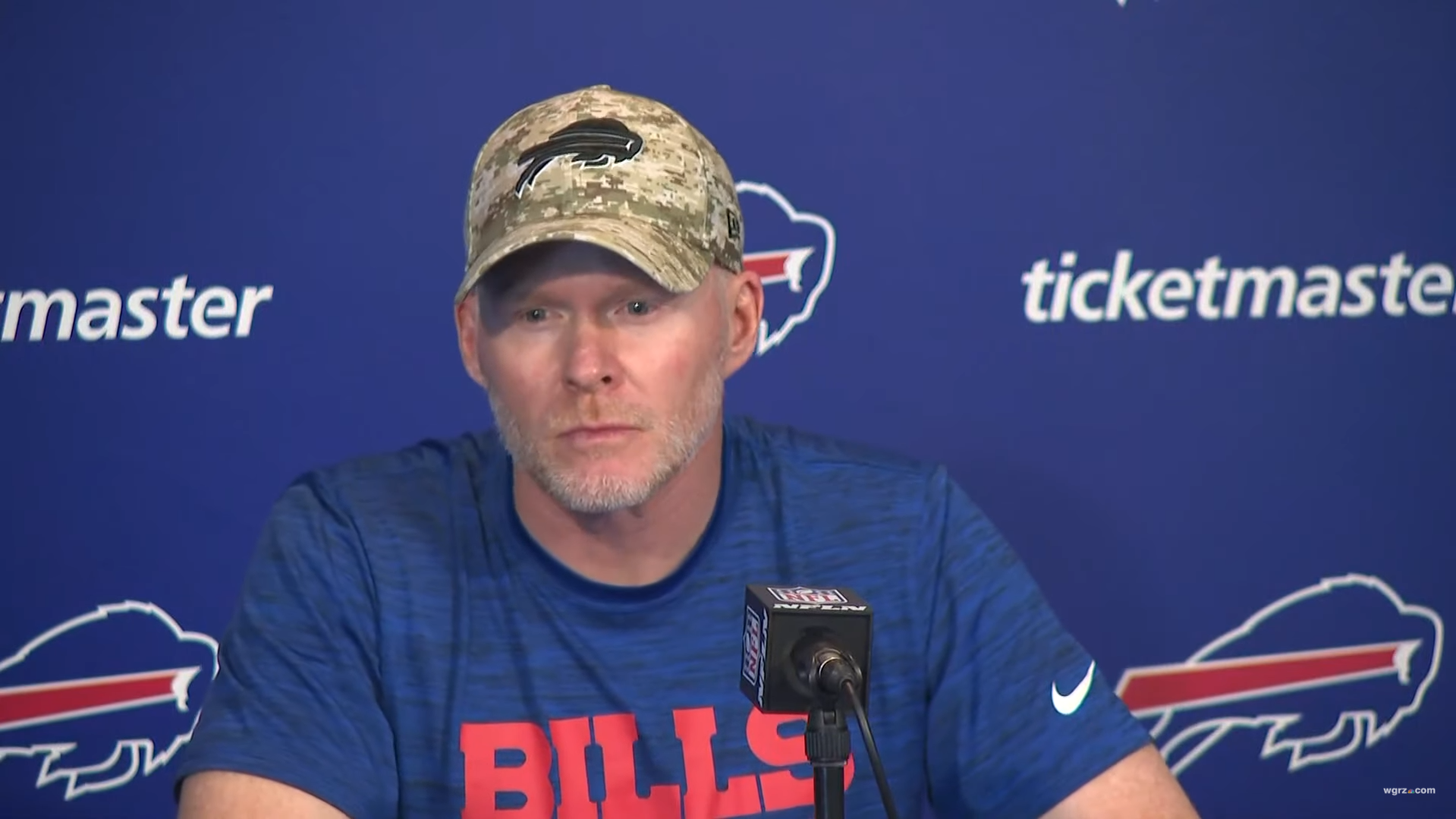 Buffalo Bills head coach Sean McDermott talks to reporters after OTAs start.