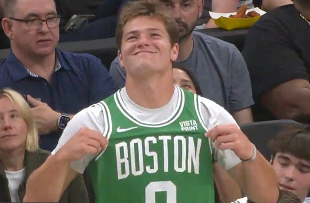 Drake Maye at the Celtics-Pacers Game 1 of Eastern Conference Finals