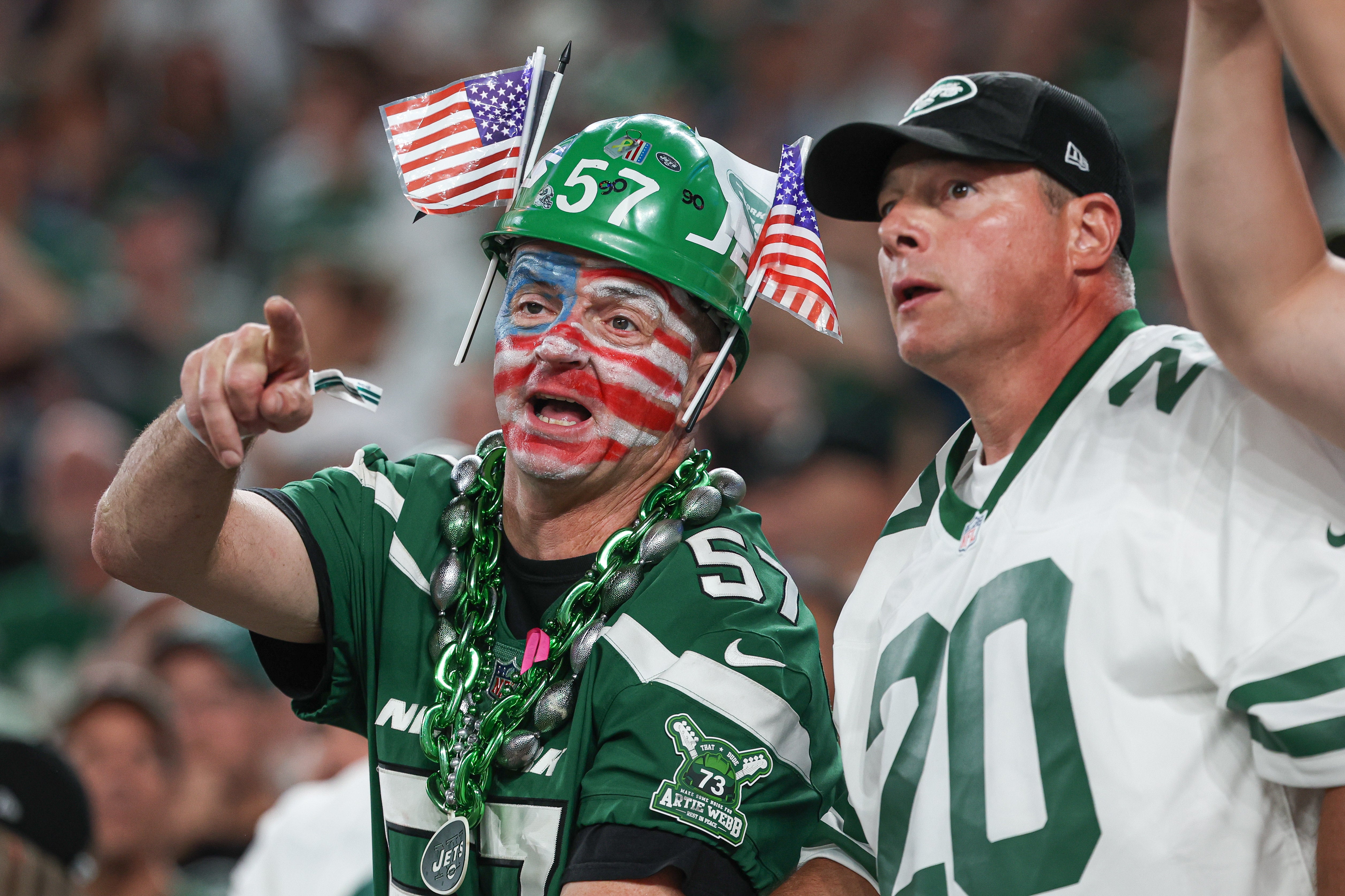 New York Jets fans reacts during the first half against the Buffalo Bills at MetLife Stadium.