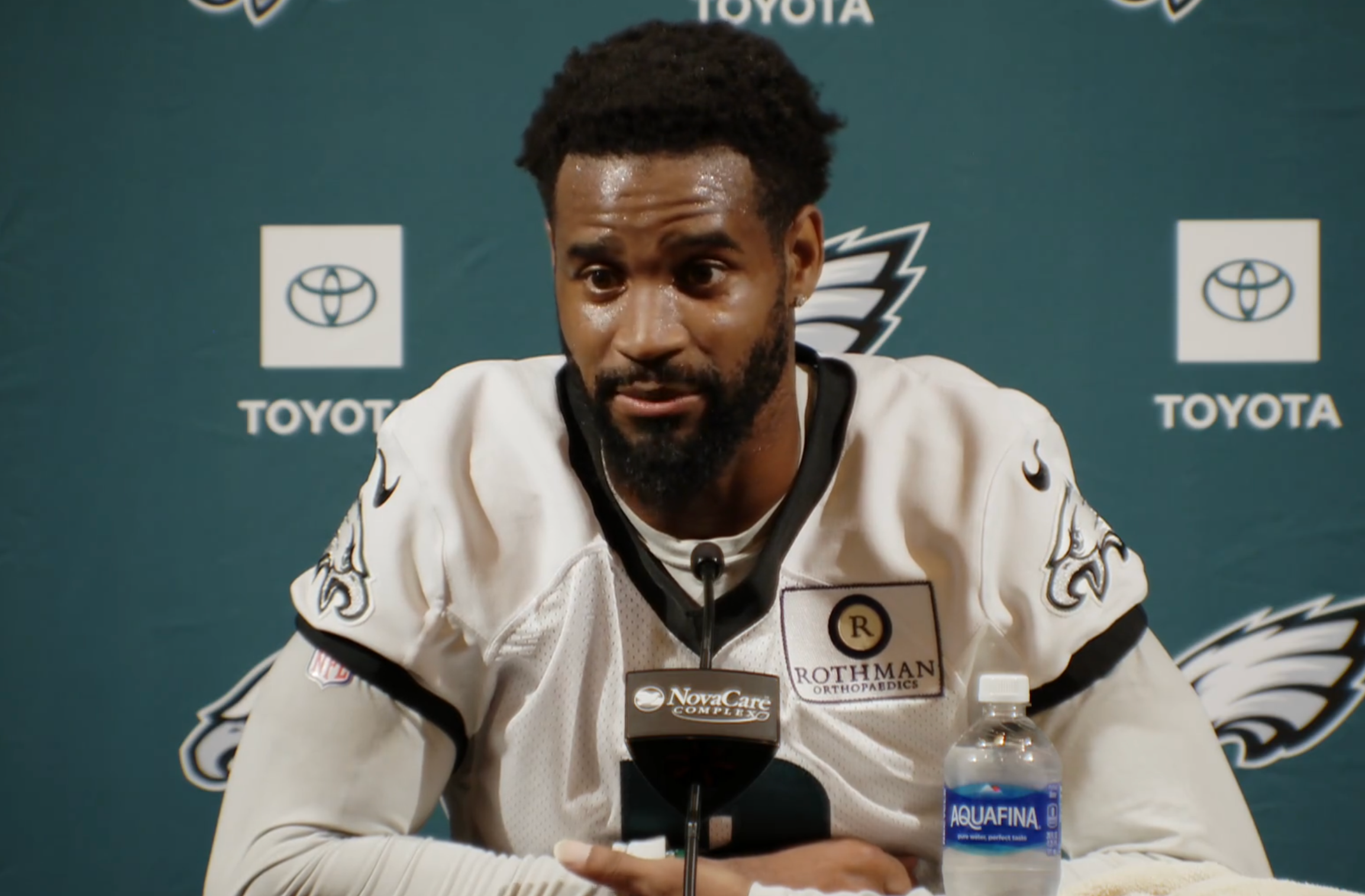 Philadelphia Eagles cornerback Darius Slay speaks after OTAs Wednesday practice.