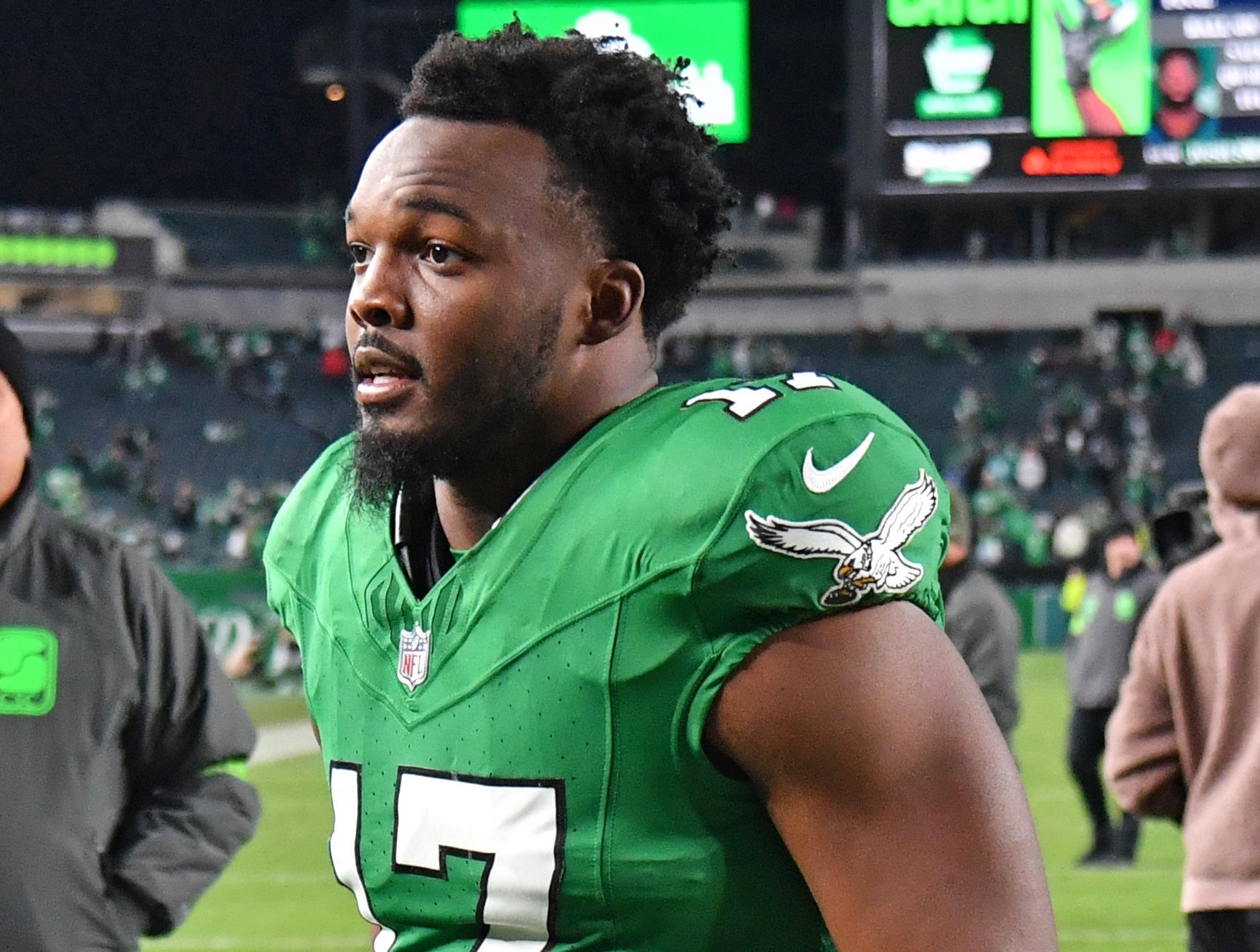 Philadelphia Eagles linebacker Nakobe Dean (17) against the Miami Dolphins at Lincoln Financial Field.