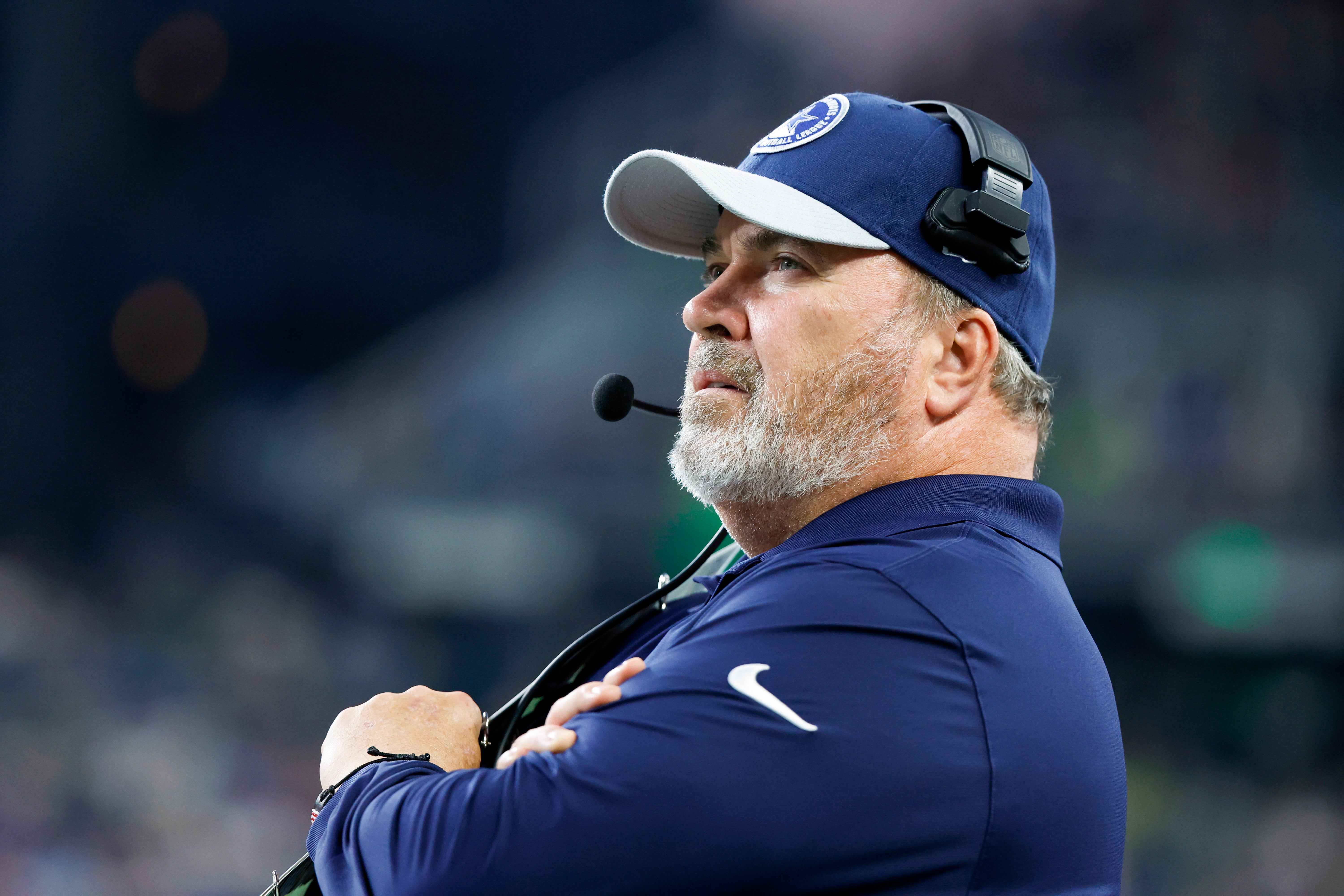 Dallas Cowboys head coach Mike McCarthy stands on the sideline during the second quarter against the Seattle Seahawks at Lumen Field.