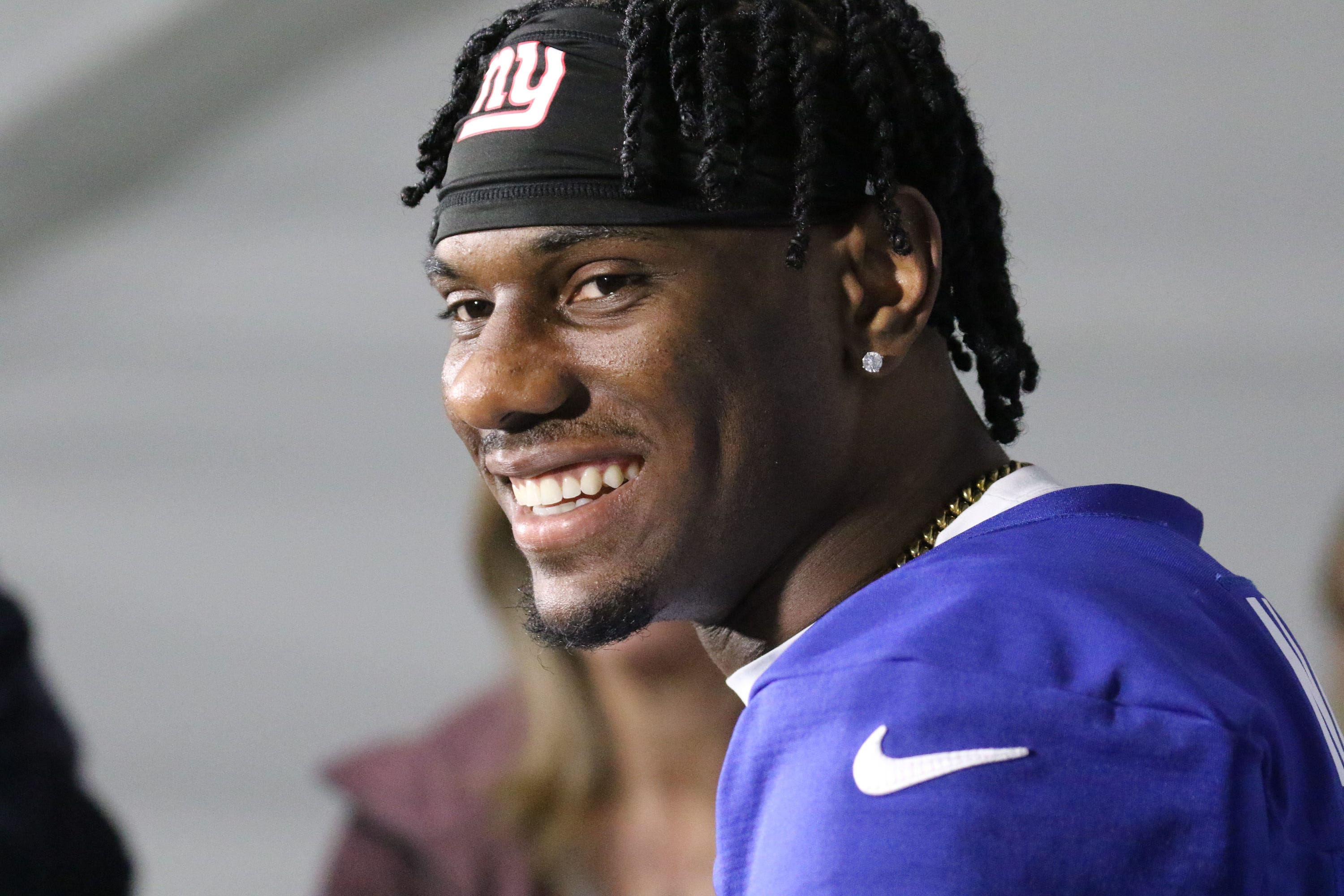 East Rutherford , NJ — May 10, 2024 -- The number one draft pick for the Giants is wide receiver Malik Nabers as the NY Giants hold their Rookie Camp and introduce their new draft picks.