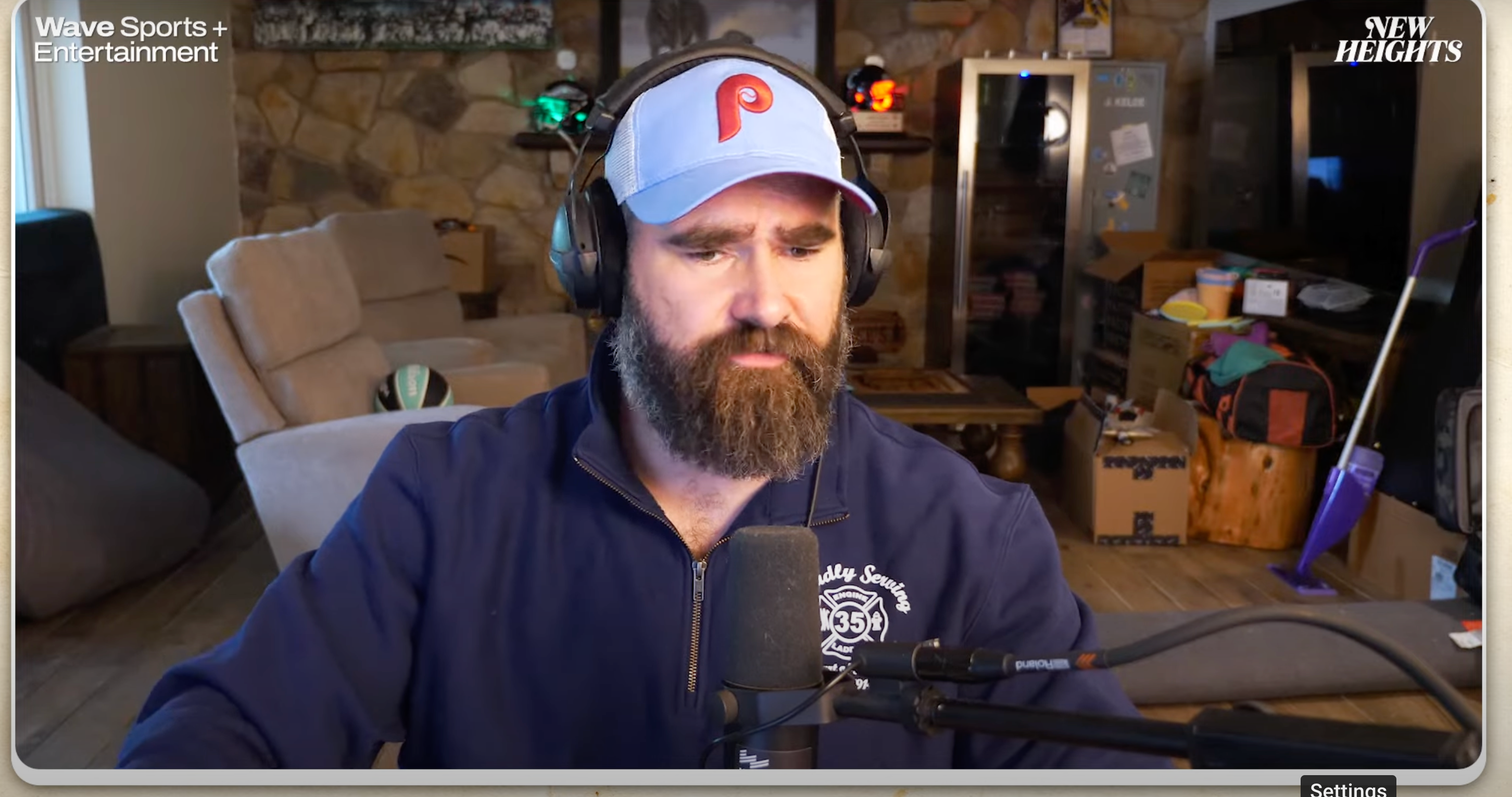 Jason Kelce speaking during his New Heights podcast