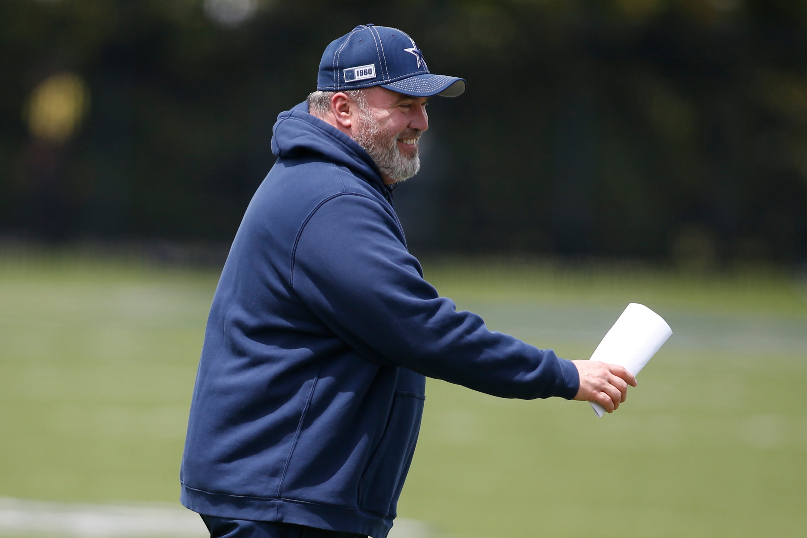 Dallas Cowboys head coach Mike McCarthy on the field during voluntary Organized Team Activities at the Star Training Facility in Frisco, Texas.