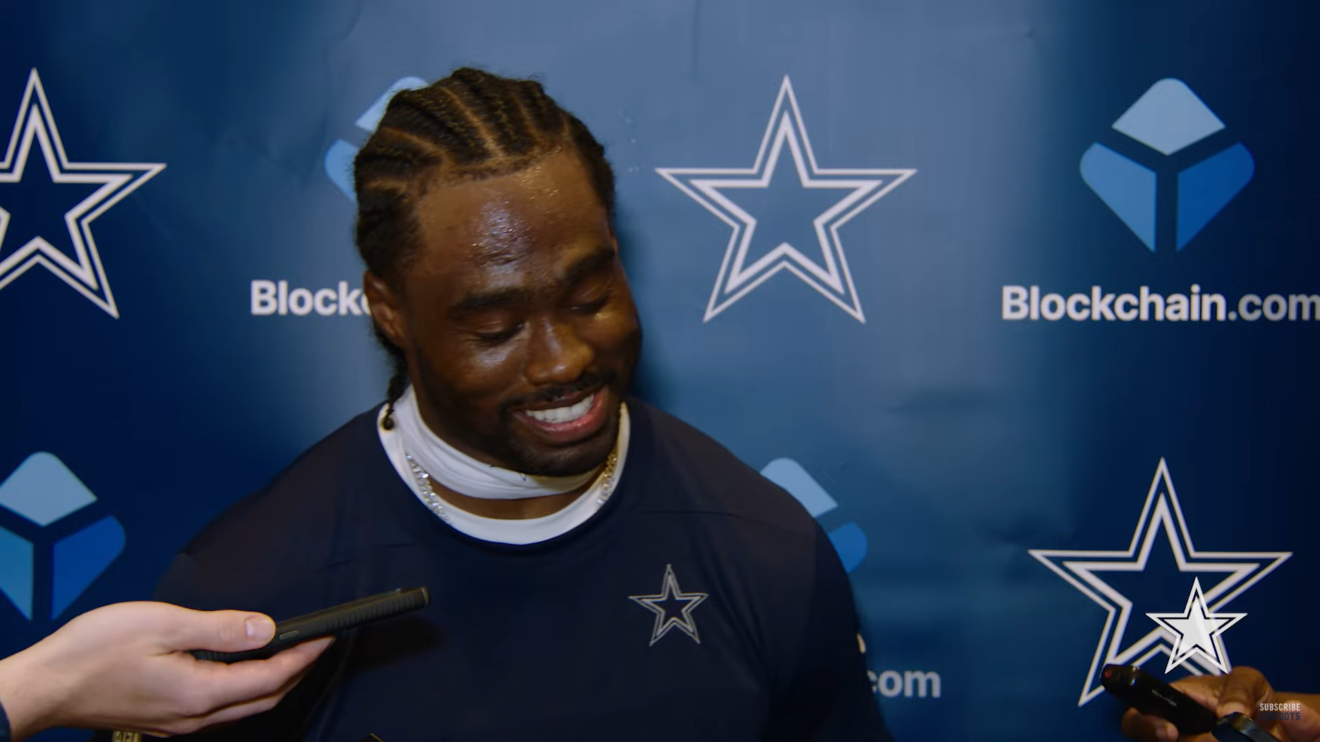 Dallas Cowboys WR Brandin Cooks talks to reporters after first week of OTAs.