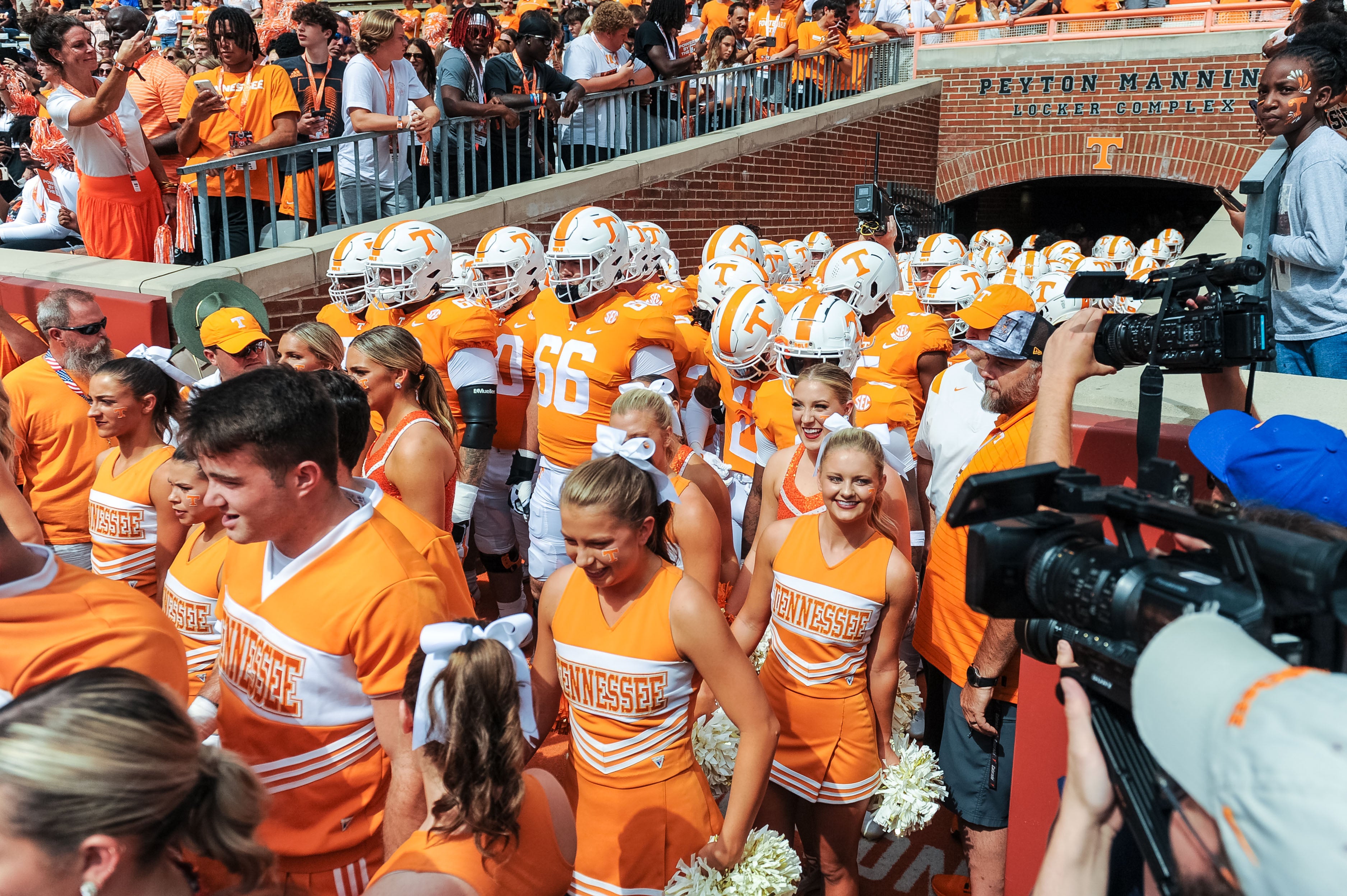 Sep 18, 2021; Knoxville, Tennessee, USA; Tennessee Volunteers ready to take the field for a game against the Tennessee Tech Golden Eagles at Neyland Stadium.