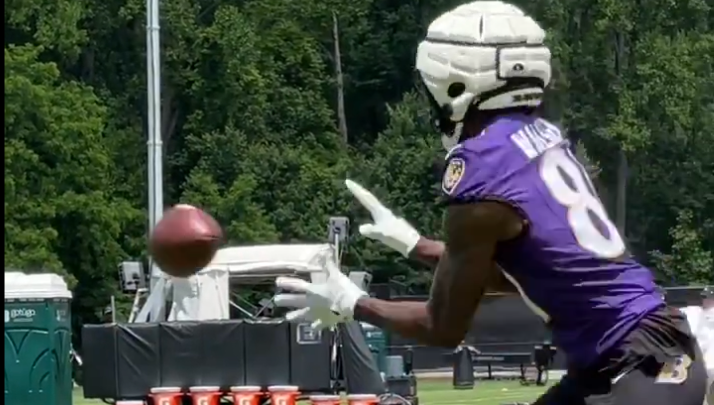 Baltimore Ravens WR Devontez Walker runs routes during Ravens 2024 OTAs