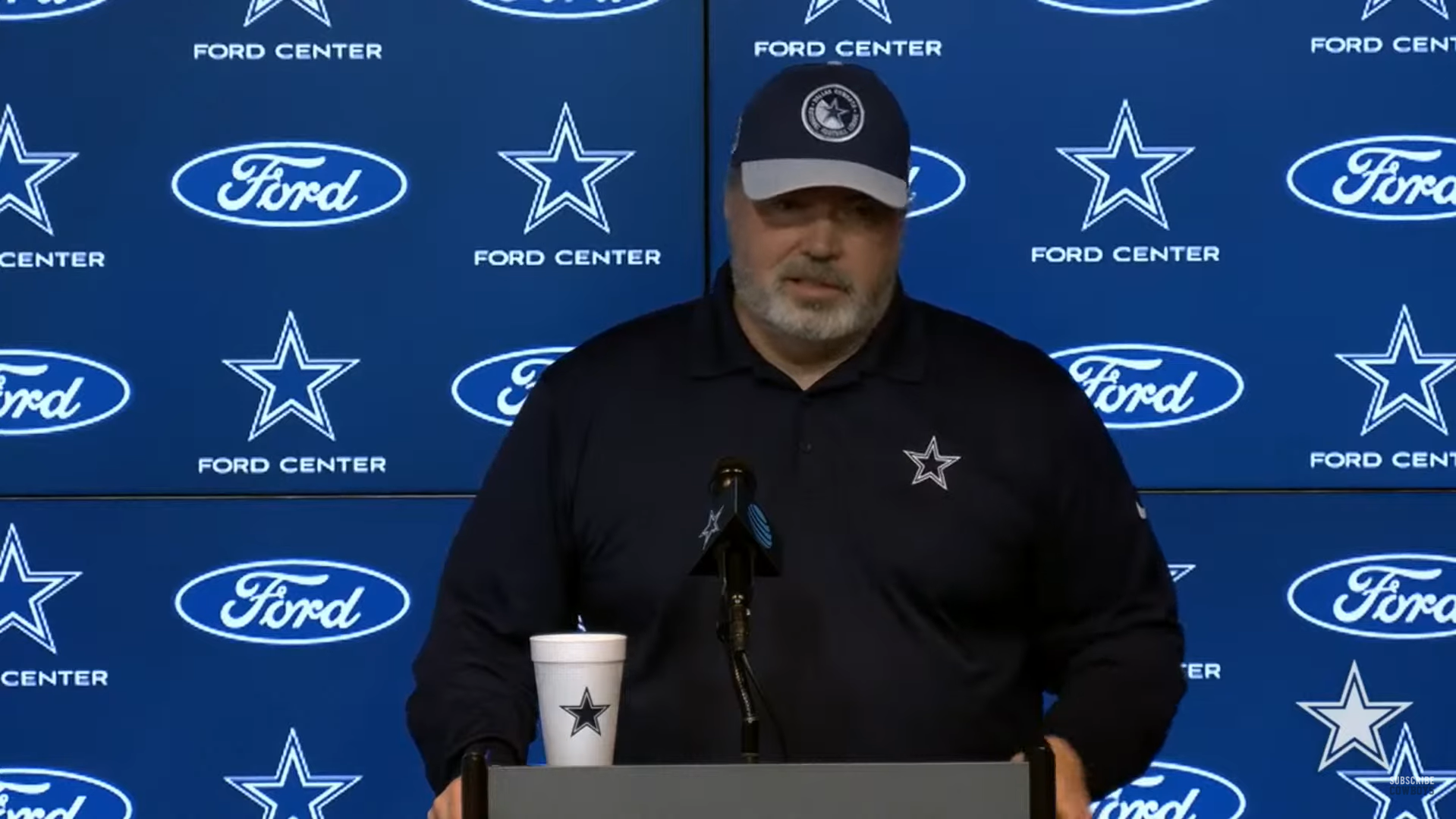 Dallas Cowboys' Mike McCarthy talks to reporters during mandatory minicamp.