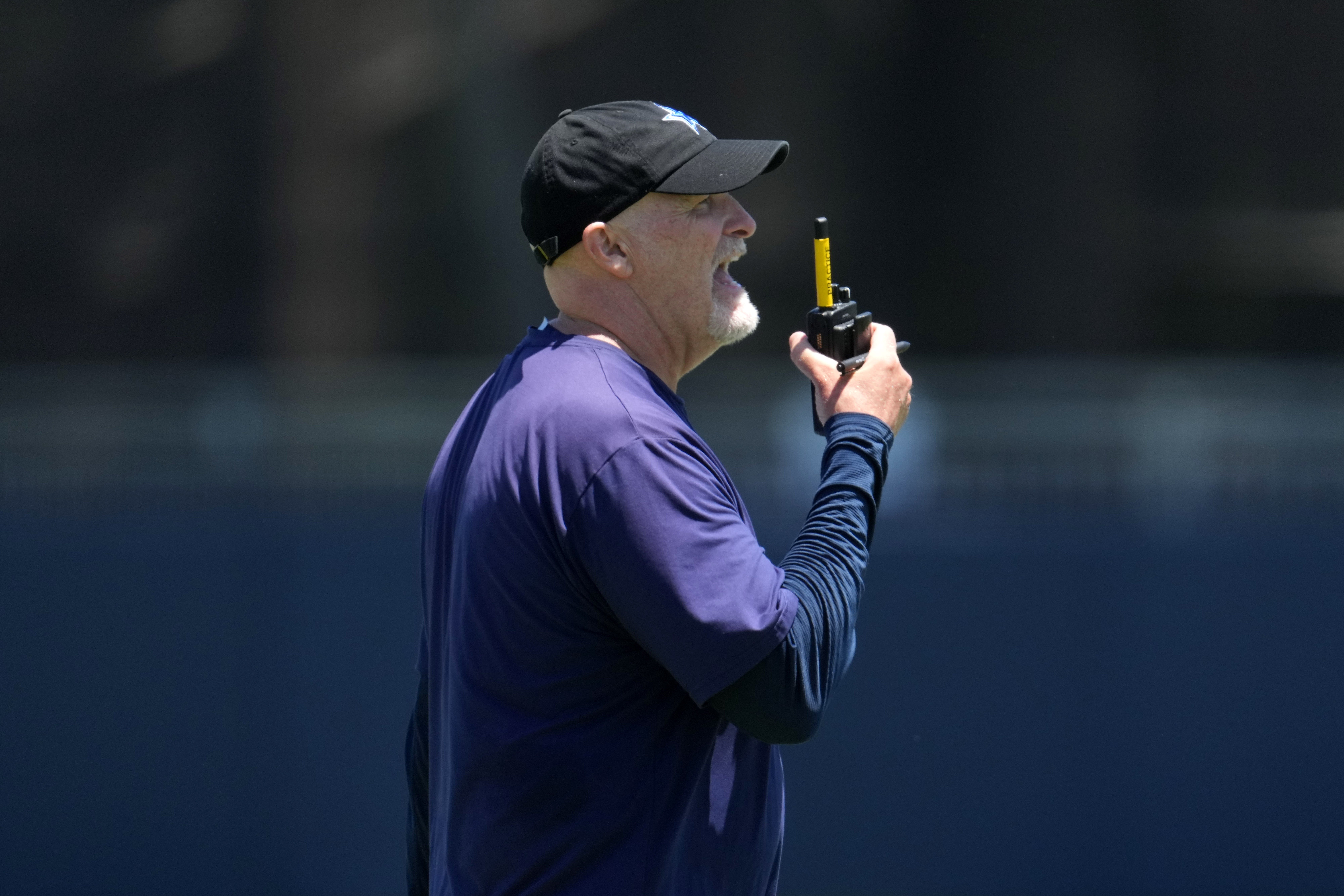 Dallas Cowboys defensive coordinator Dan Quinn during training camp at Marriott Residence Inn-River Ridge Playing Fields.
