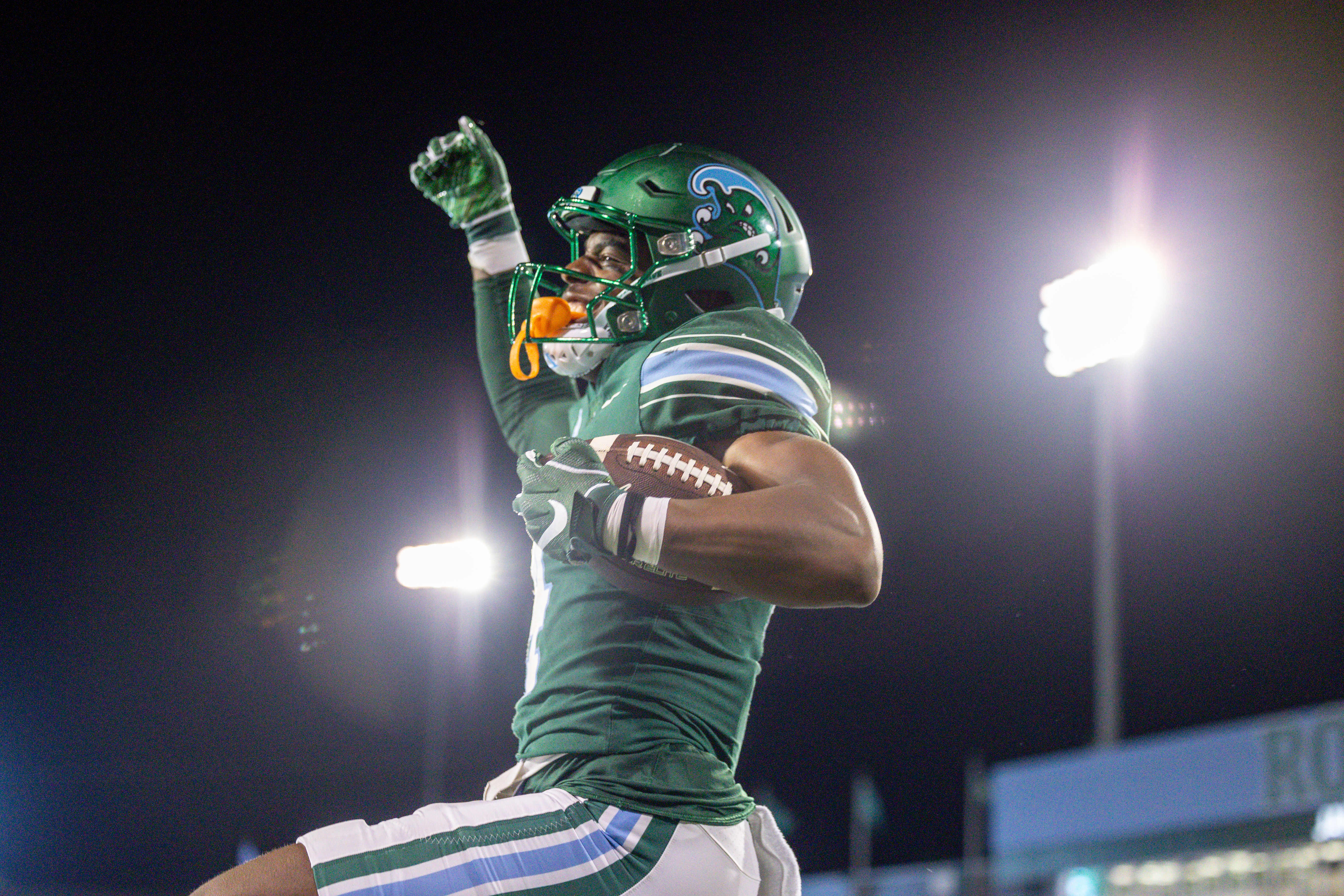 Sep 2, 2023; New Orleans, Louisiana, USA; Tulane Green Wave wide receiver Jha'Quan Jackson (4) reacts to scoring touchdown against the South Alabama Jaguars during the second half at Yulman Stadium.