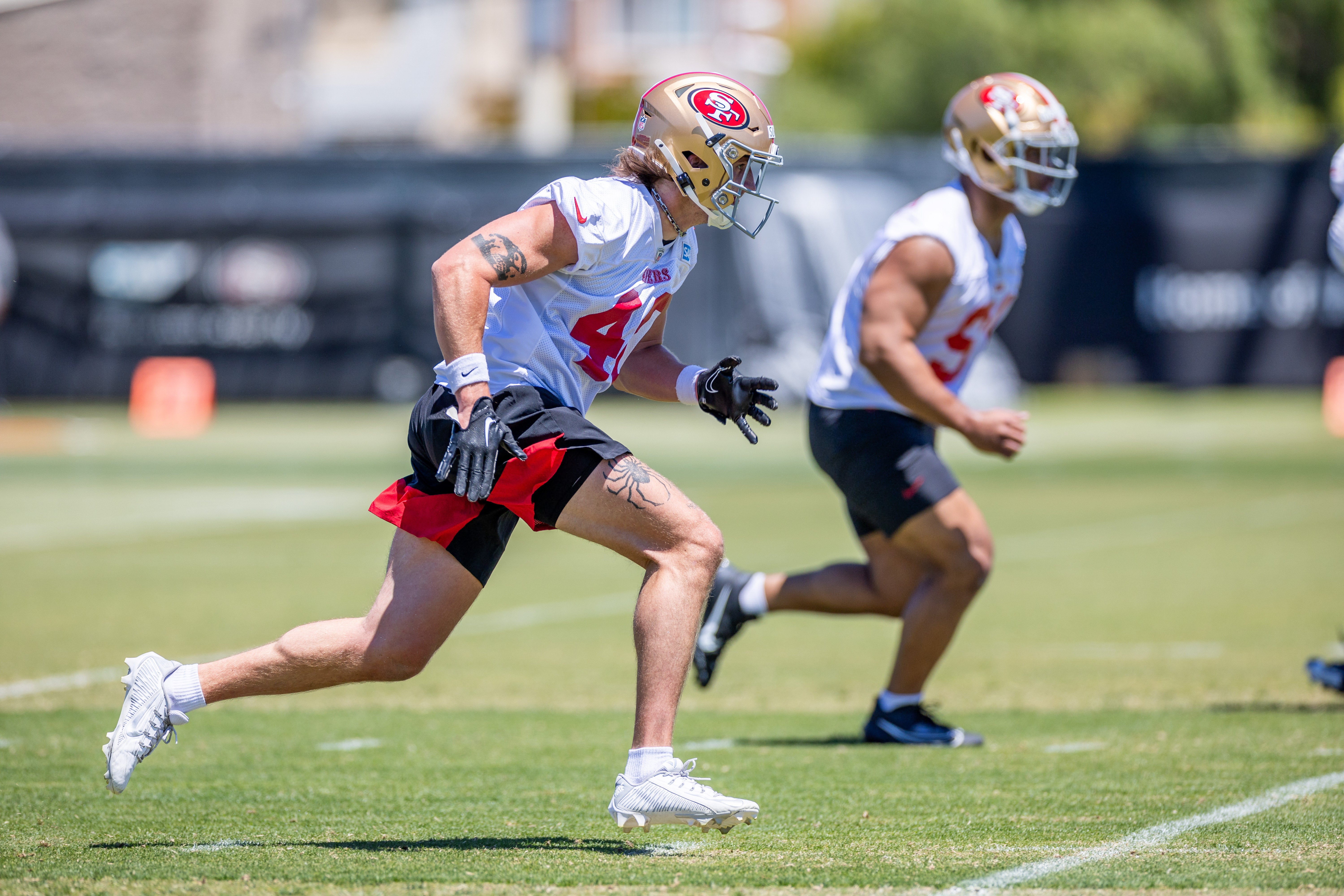 May 10, 2024; Santa Clara, CA, USA; San Francisco 49ers safety Derek Slywka (40) runs drills during the 49ers rookie minicamp at Levi’s Stadium in Santa Clara, CA.