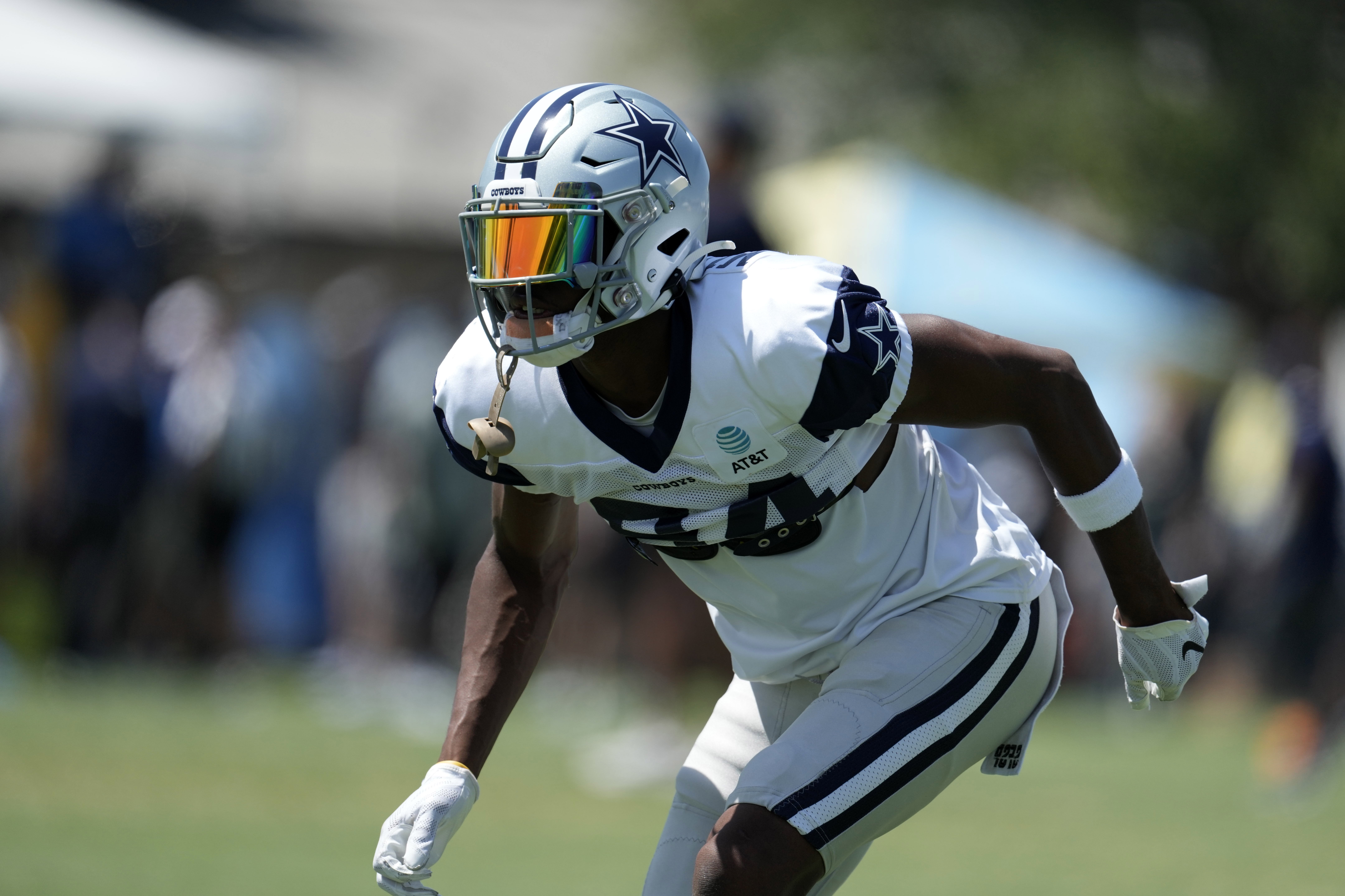 Dallas Cowboys safety Israel Mukuamu (24) during joint practice against the Los Angeles Chargers at Jack Hammett Sports Complex.