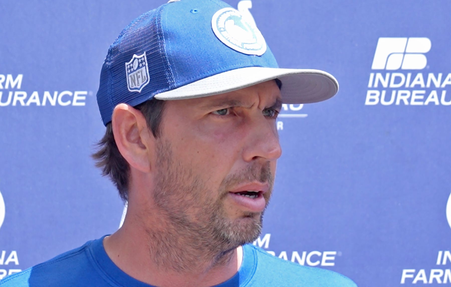 Colts Head Coach Shane Steichen is interviewed during Indianapolis Colts minicamp practice Tuesday, June 4, 2024 at the Indiana Farm Bureau Football Center.