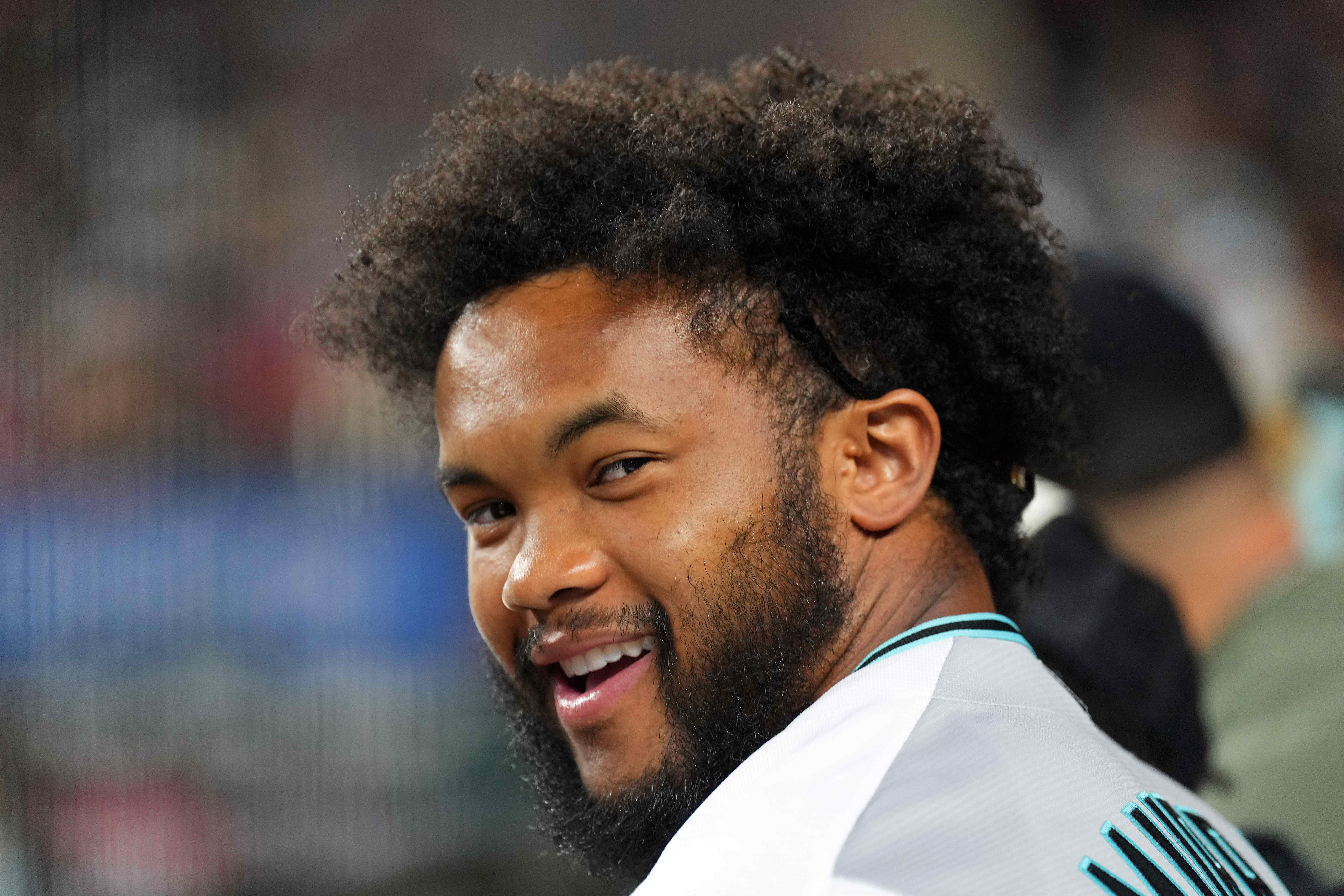 May 19, 2024; Phoenix, Arizona, USA; Arizona Cardinals quarterback Kyler Murray attends the game between the Arizona Diamondbacks and the Detroit Tigers during the fifth inning at Chase Field. Mandatory Credit: Joe Camporeale-USA TODAY Sports