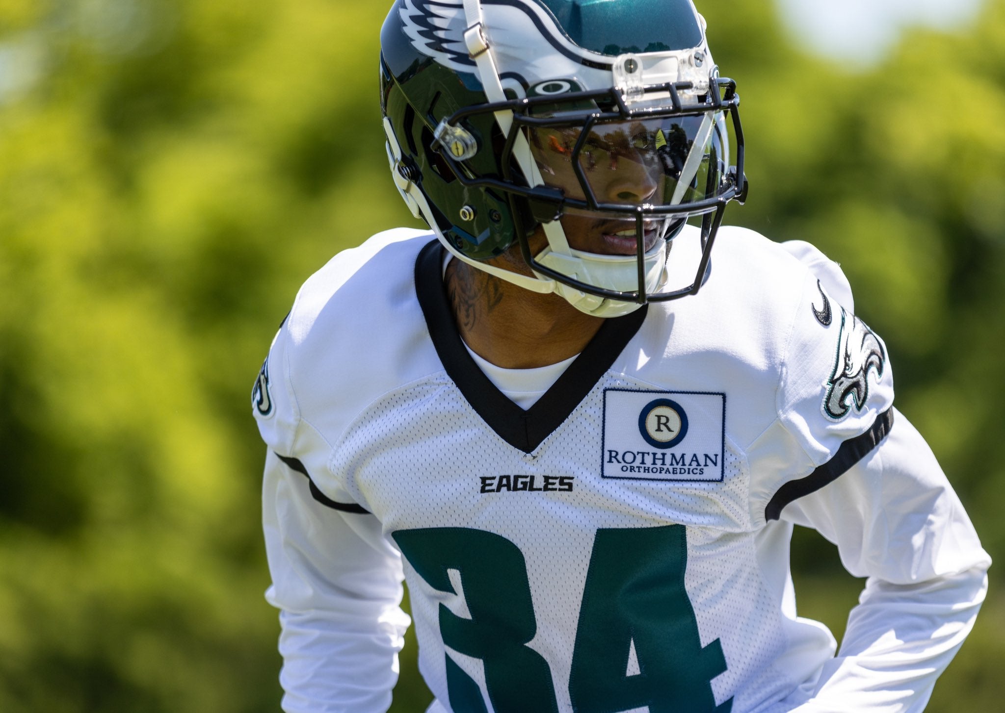 Philadelphia Eagles CB Isaiah Rodgers works out during 2024 OTAs
