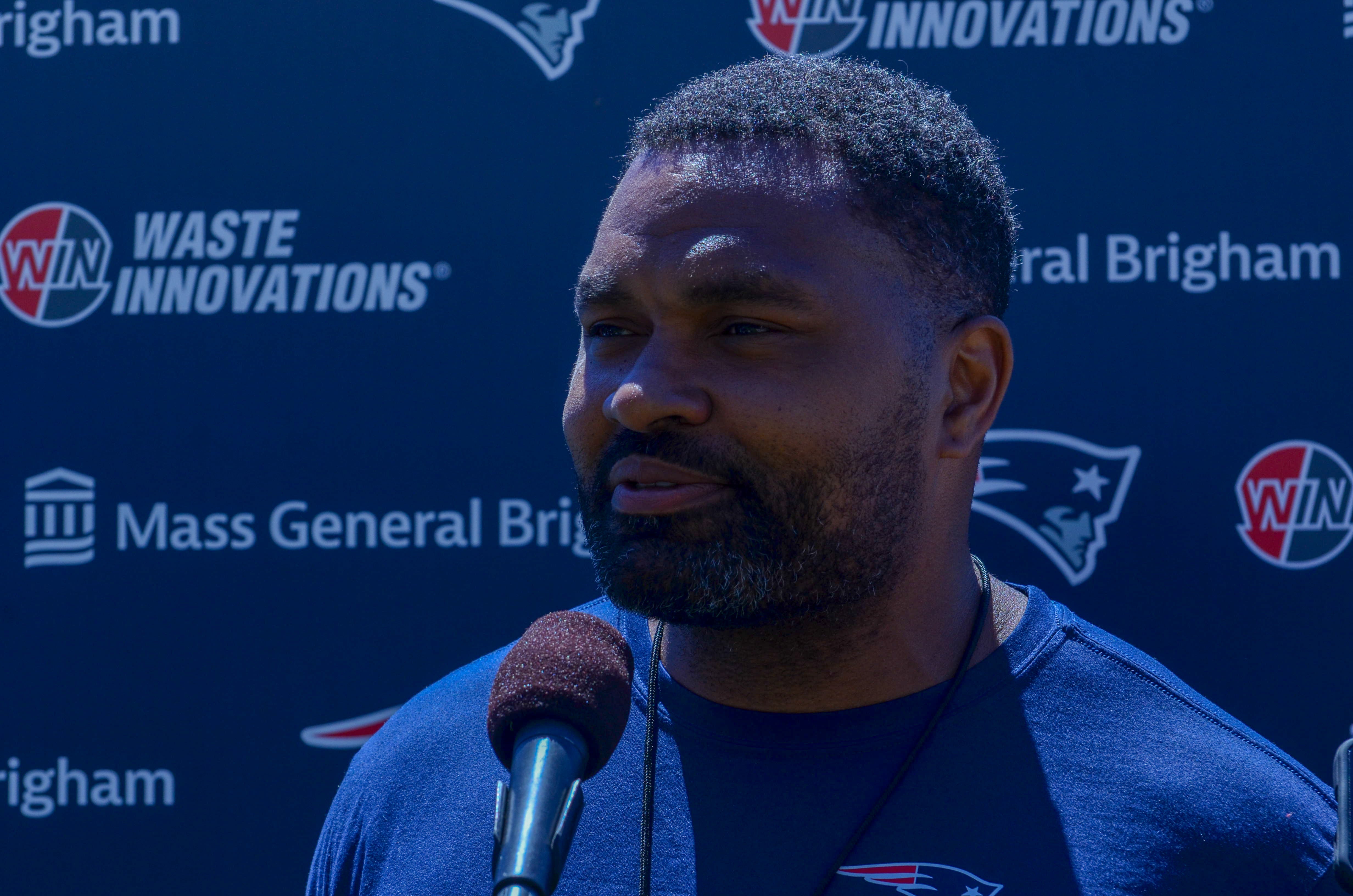 New England Patriots head coach Jerod Mayo speaks with reporters prior to the first day of Mandatory Minicamp at Gillette Stadium - June 10, 2024