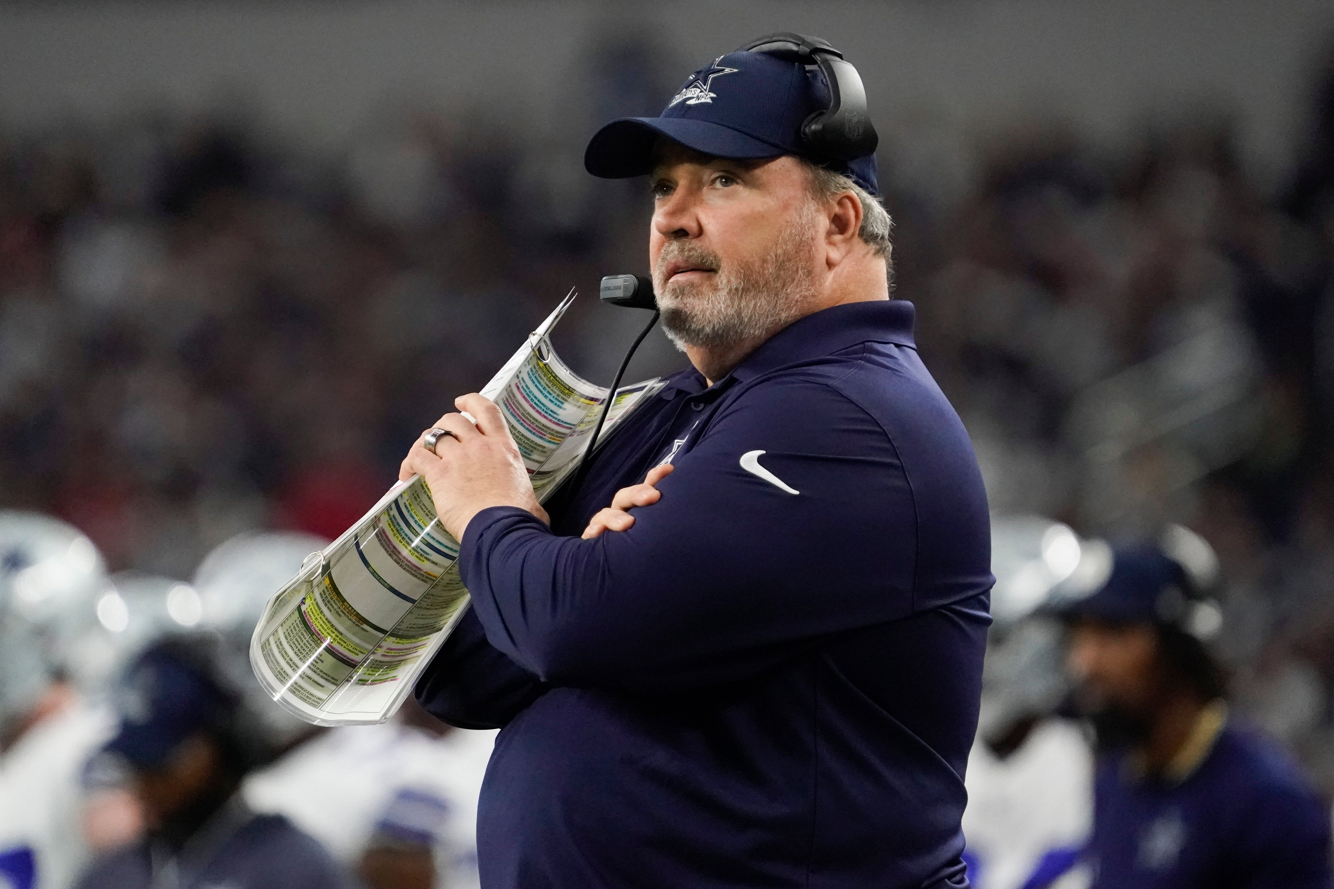 Dallas Cowboys head coach Mike McCarthy stands on the sidelines during the first half of a game against the Houston Texans at AT&T Stadium.