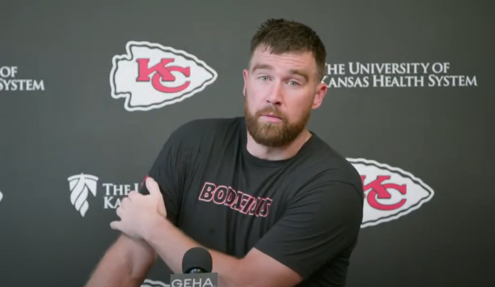 Chiefs TE Travis Kelce during media Tuesday availability
