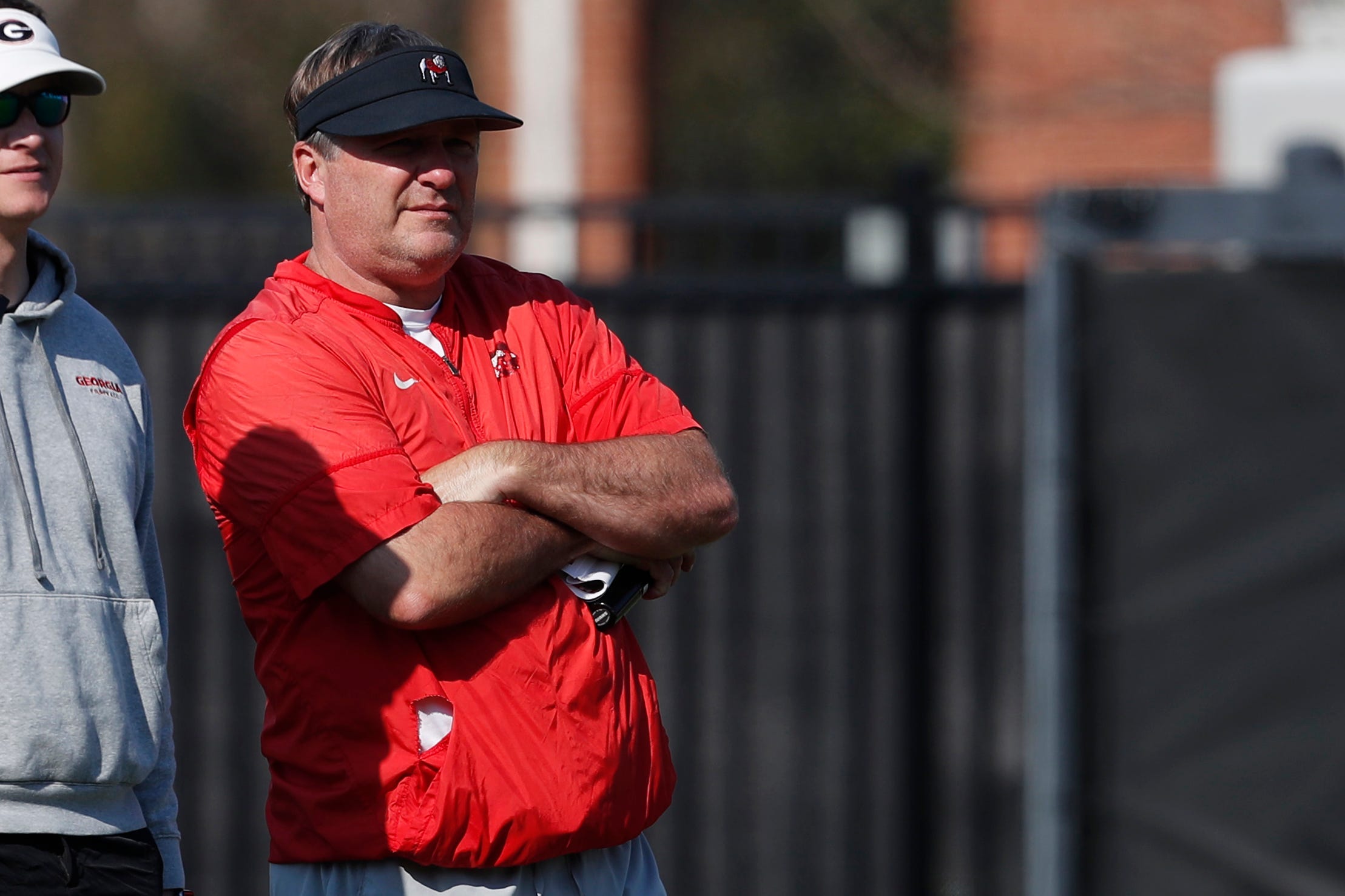 Georgia coach Kirby Smart looks on during spring practice in Athens, Ga., on Thursday, March 14, 2024 Joshua L.