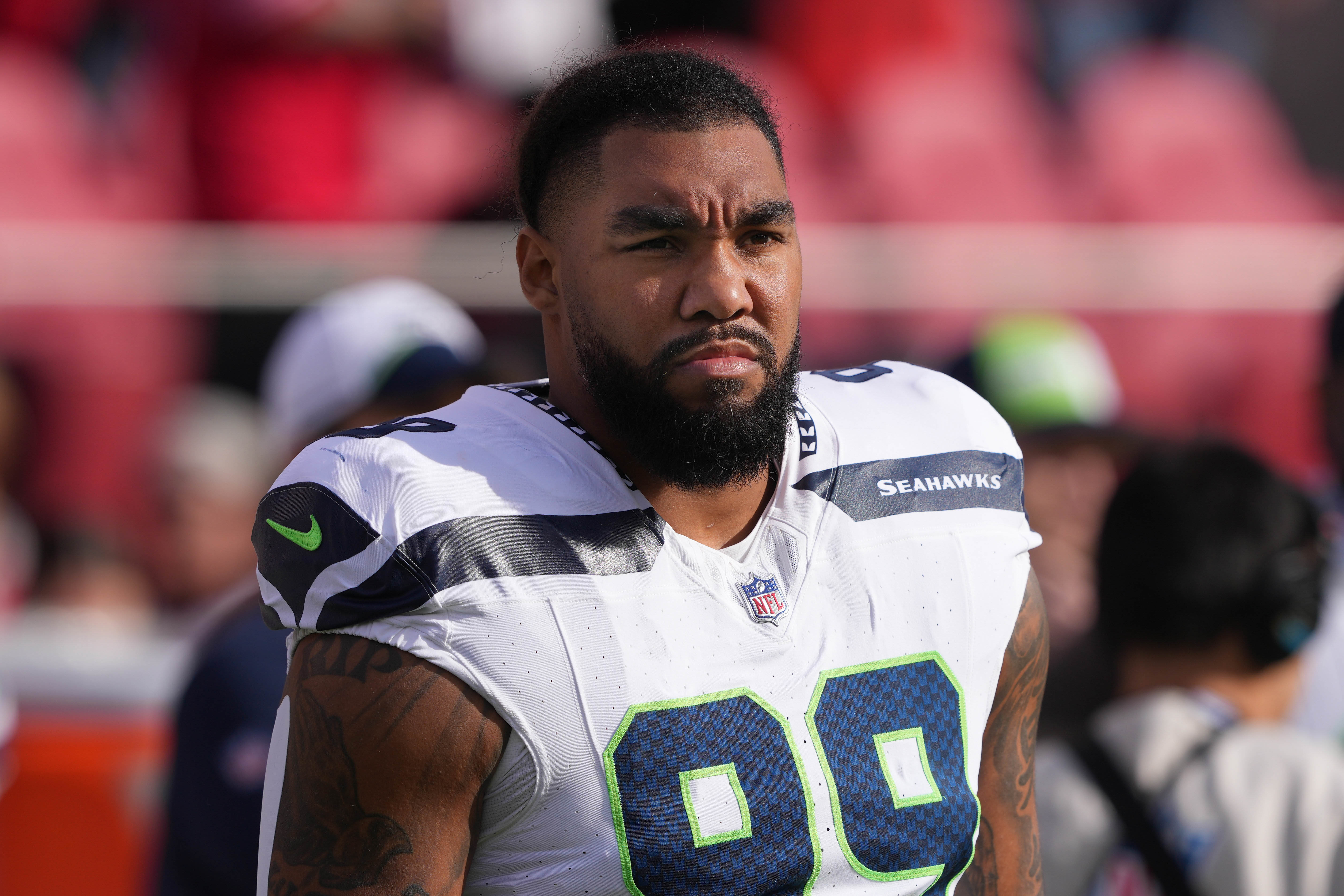 Seattle Seahawks defensive end Leonard Williams (99) before the game against the San Francisco 49ers at Levi's Stadium.