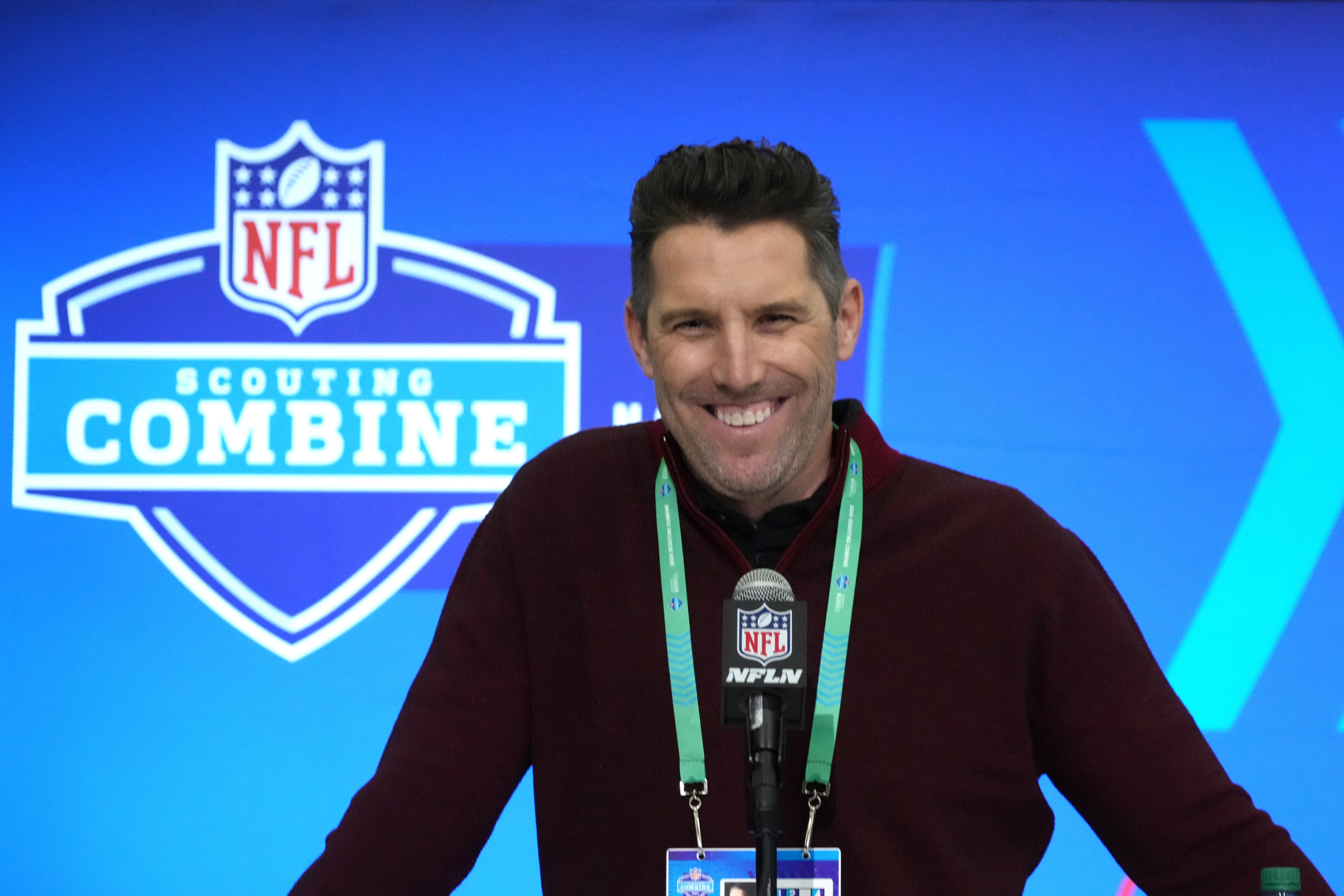 Feb 27, 2024; Indianapolis, IN, USA; Washington Commanders general manager Adam Peters during the NFL Scouting Combine at Indiana Convention Center.