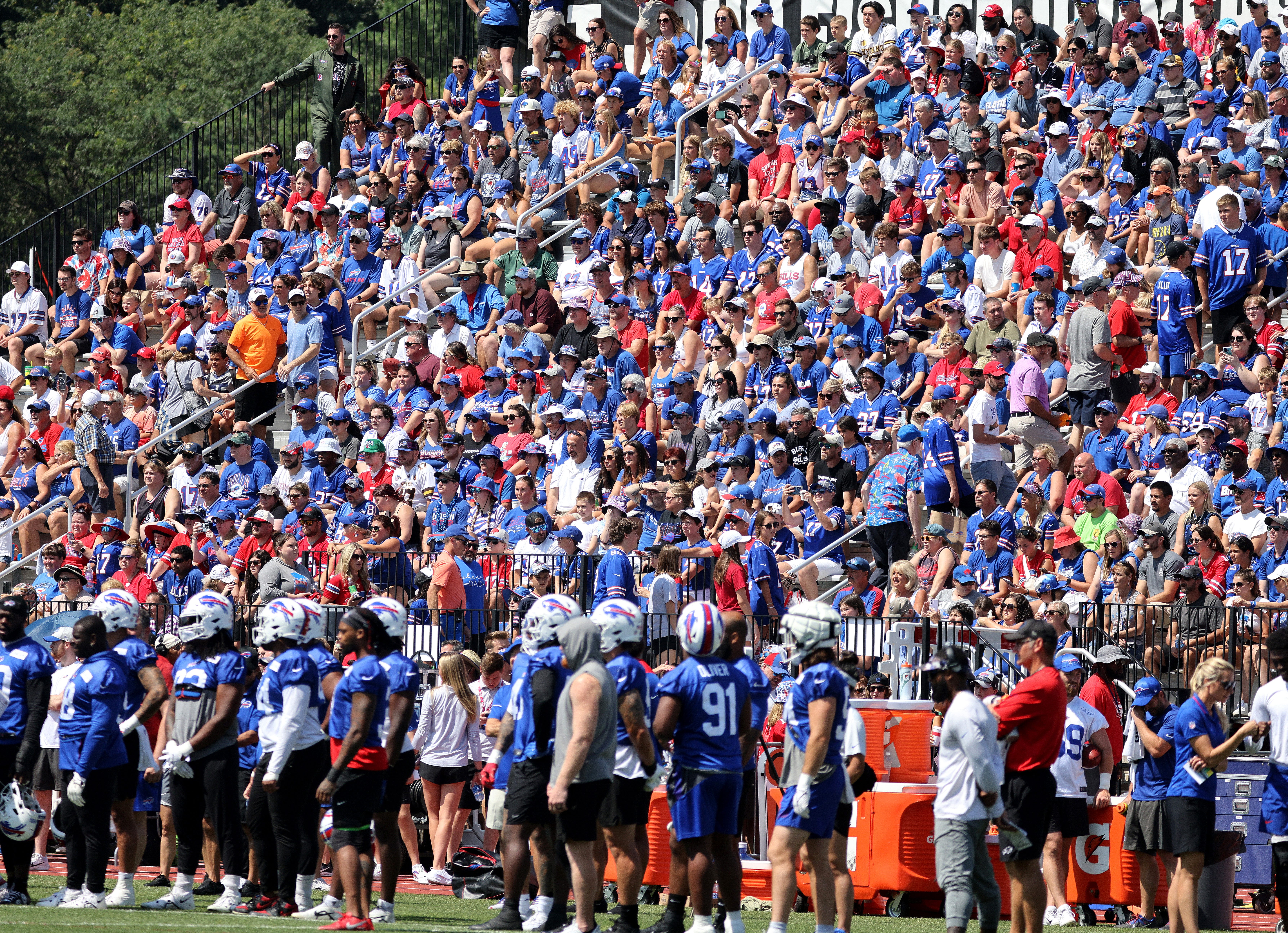 Fans pack into the stands at St. John Fisher University for a Sunday afternoon practice at Buffalo Bills training camp.