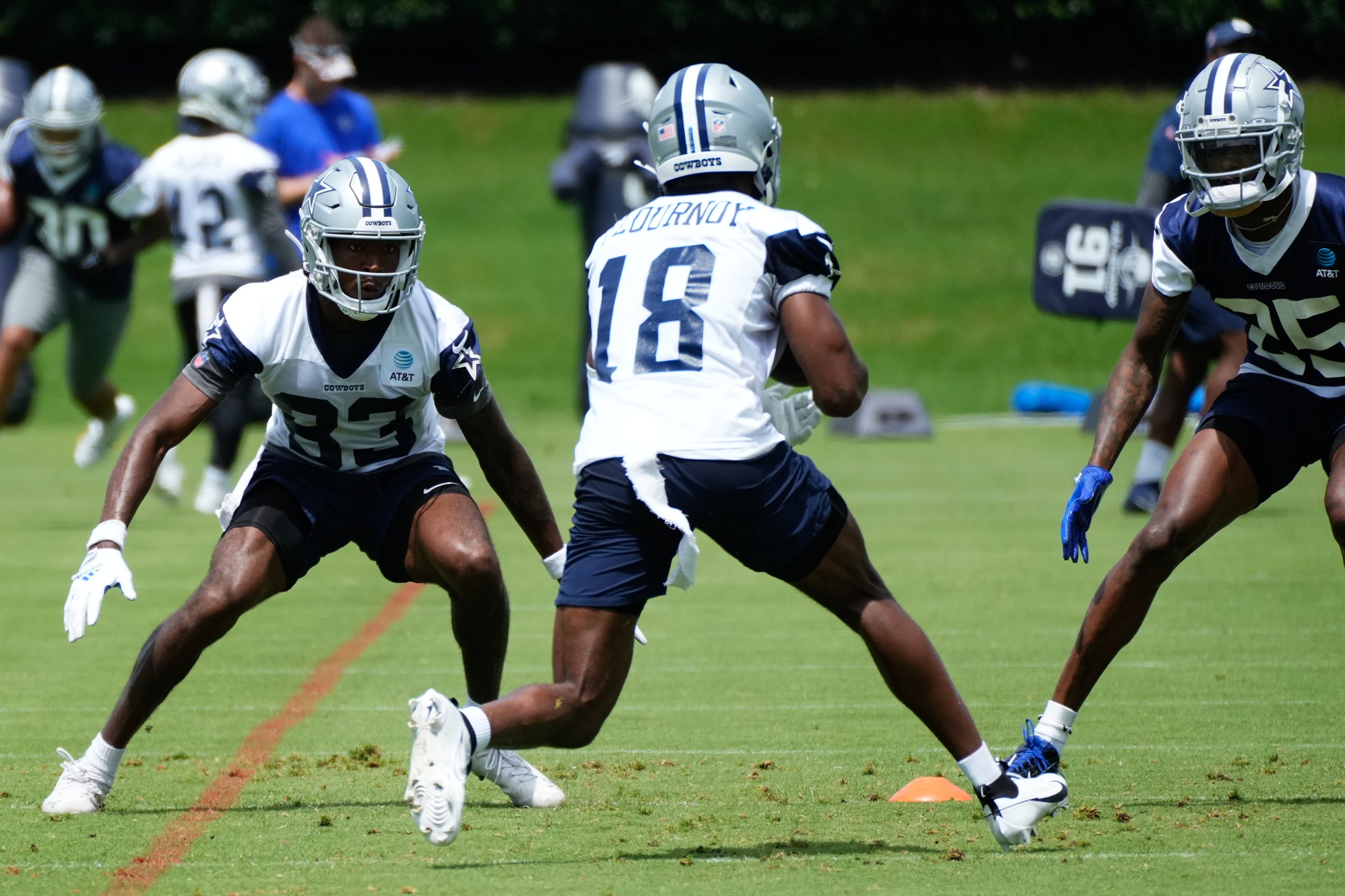 Dallas Cowboys wide receiver Ryan Flournoy (18) goes through a drill during practice at the Ford Center at the Star Training Facility in Frisco, Texas.