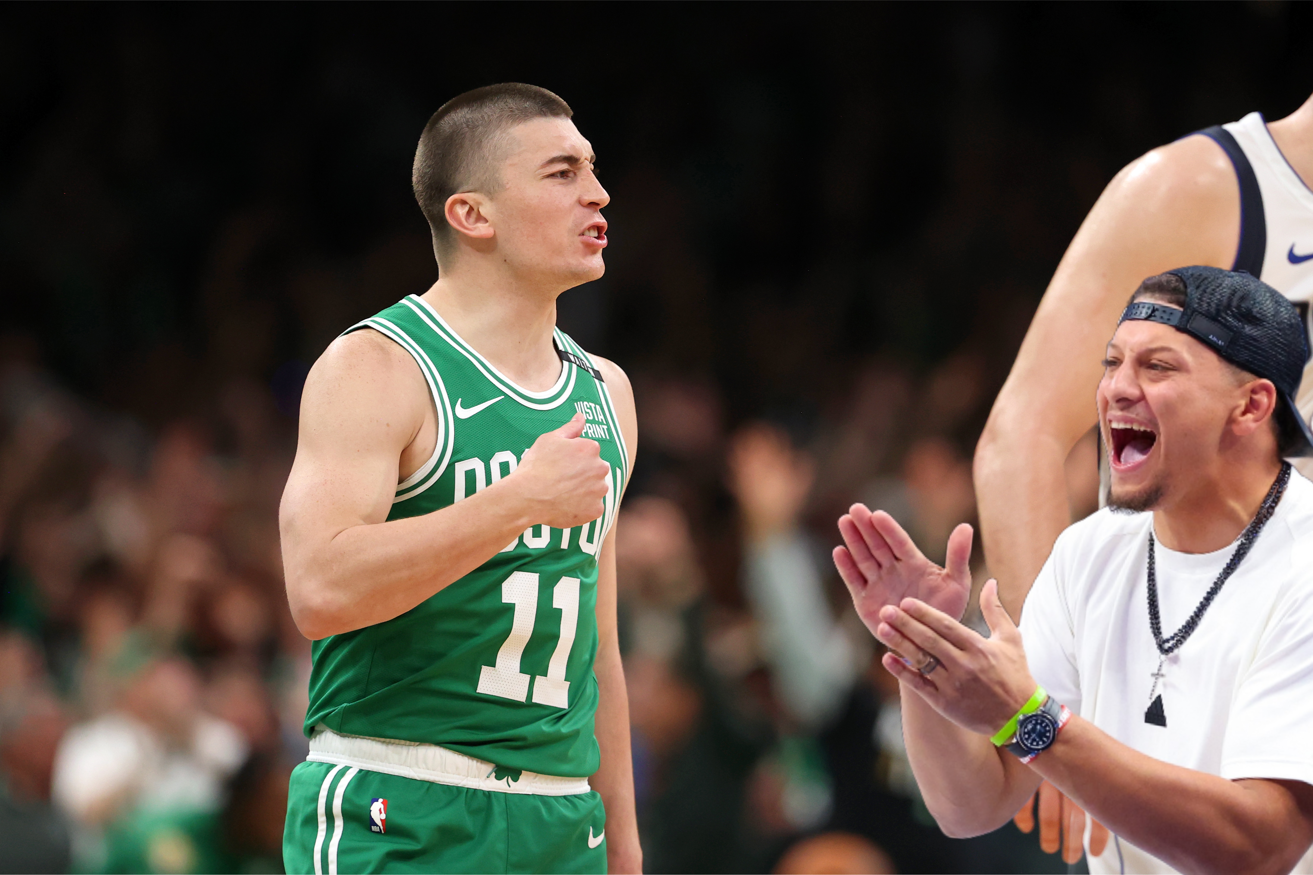 Payton Prichard sinks a half-court buzzer beater right before halftime of the Celtics-Mavericks NBA Finals Game 5