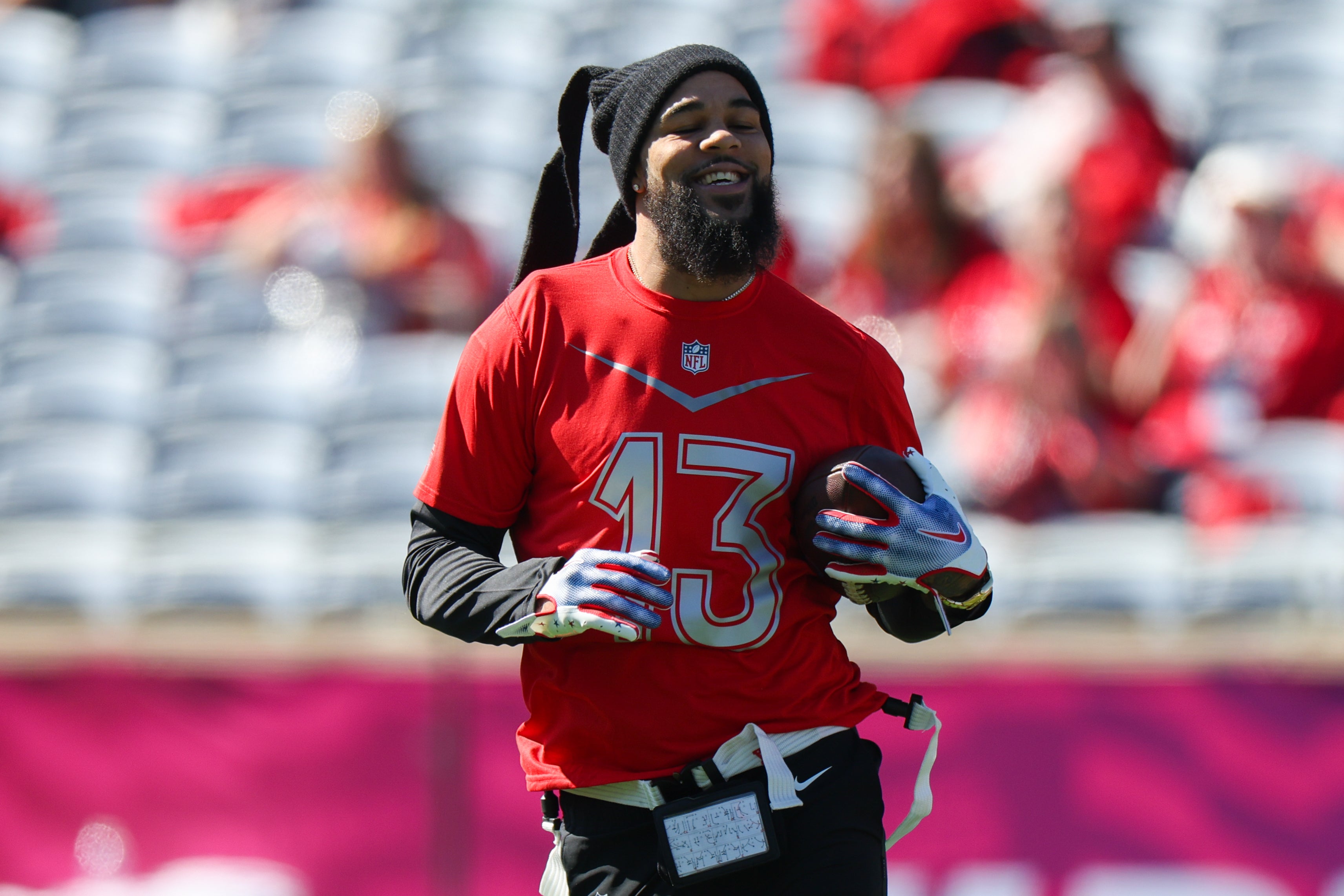 Feb 2, 2024; Orlando, FL, USA; Los Angeles Chargers wide receiver Keenan Allen (13) participates in the AFC versus NFC Pro Bowl practice and media day at Camping World Stadium.