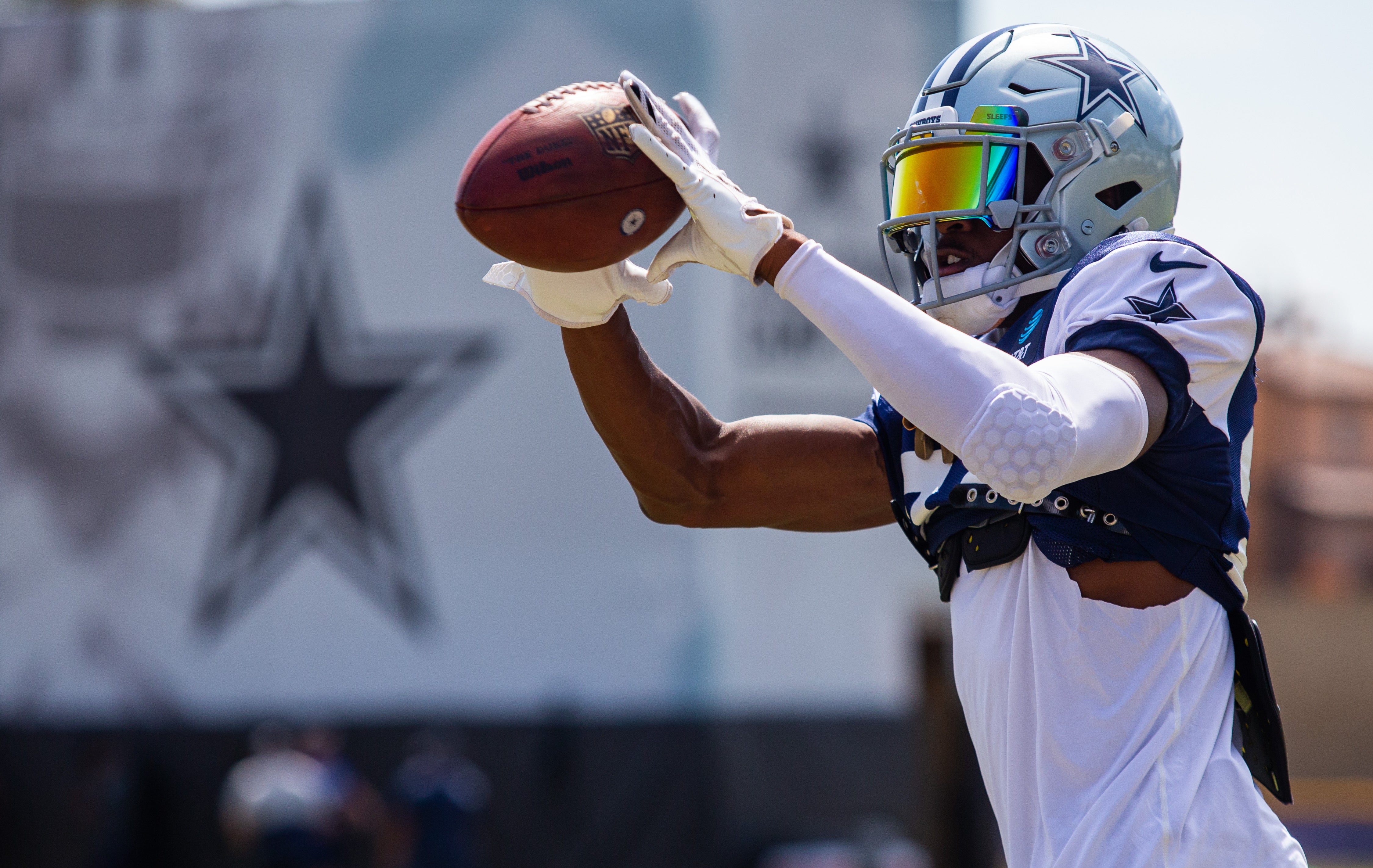 Dallas Cowboys safety Israel Mukuamu (24) during training camp at River Ridge Playing Fields in Oxnard, California.