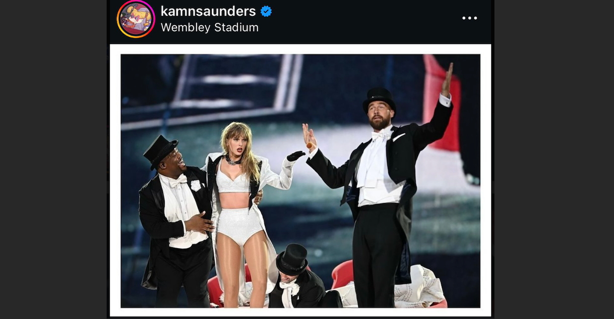 Kam Saunders posts a tribute to Travis Kelce after on-stage appearance during Taylor Swift's Eras Tour.