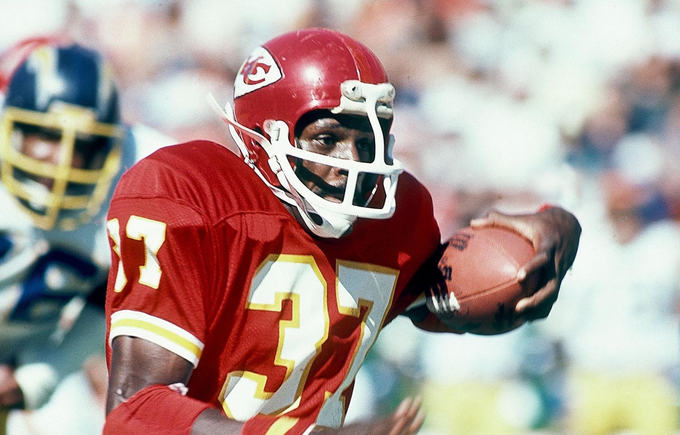Sep 20, 1981; Kansas City, MO, USA; FILE PHOTO; Kansas City Chiefs running back Joe Delaney (37) in action against the San Diego Chargers at Arrowhead Stadium.