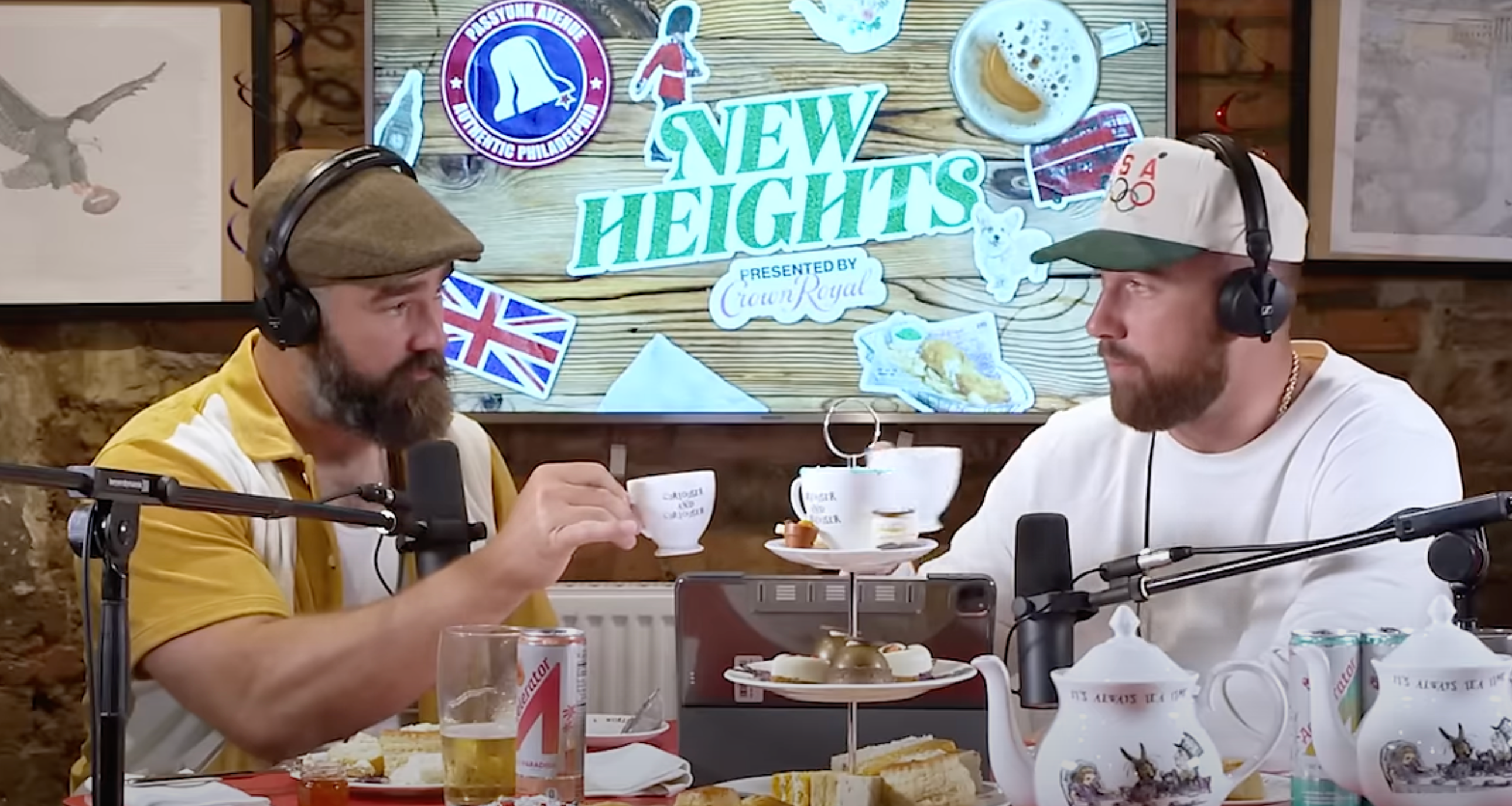 Jason and Travis Kelce film a New Heights episode in London, England.