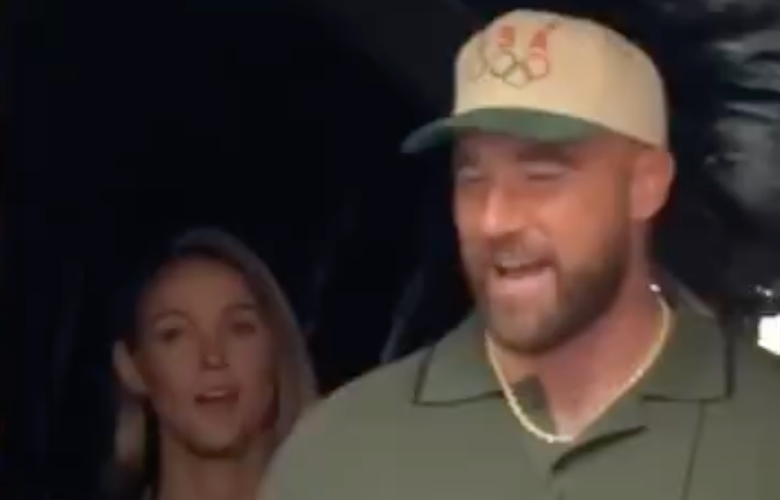 Kylie Kelce and Travis Kelce at Taylor Swift's Eras Tour show at Wembley Stadium in London.