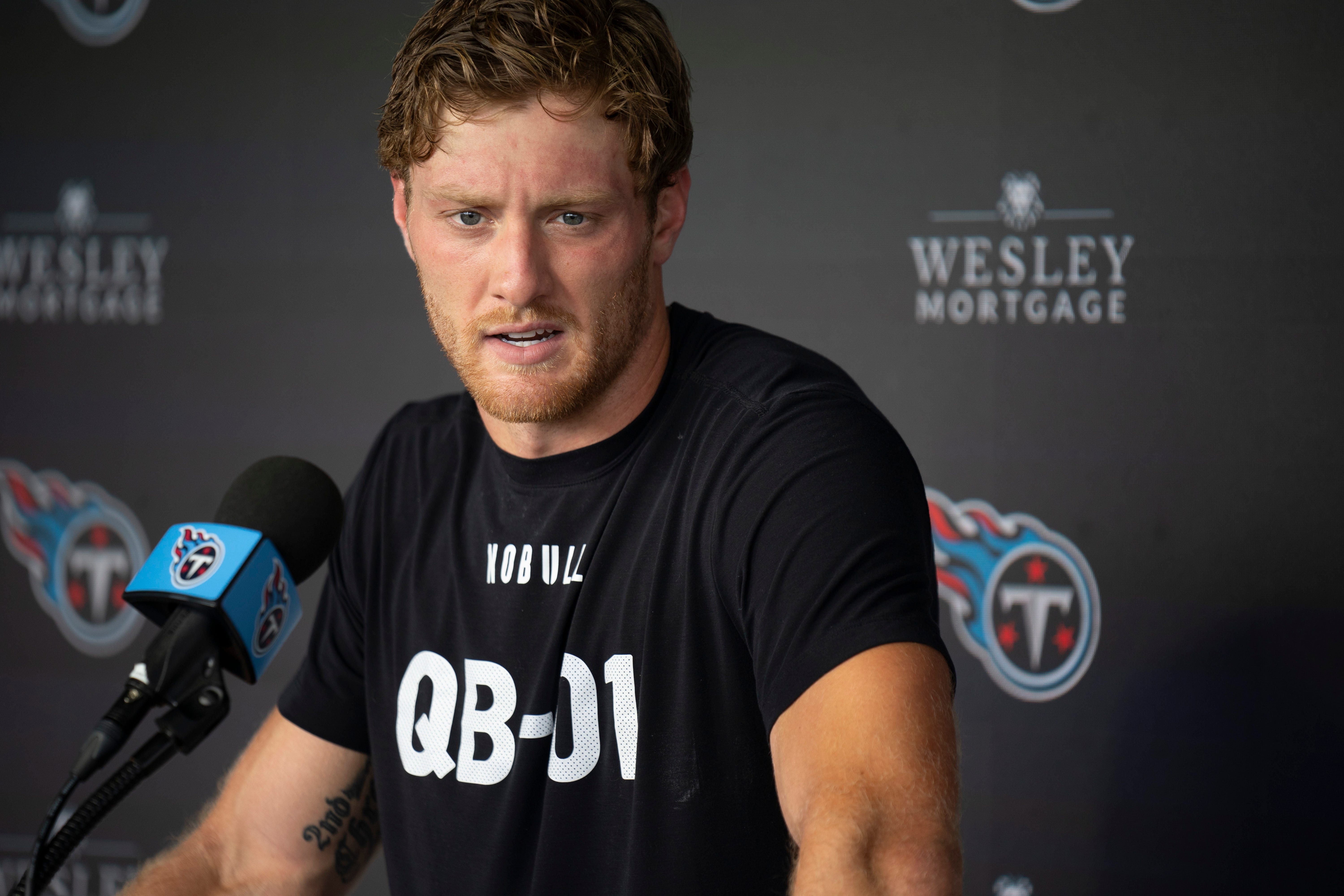 Tennessee Titans quarterback Will Levis fields questions during mandatory mini-camp at Ascension Saint Thomas Sports Park in Nashville, Tenn., Tuesday, June 4, 2024 Denny Simmons / The Tennessean-USA TODAY NETWORK