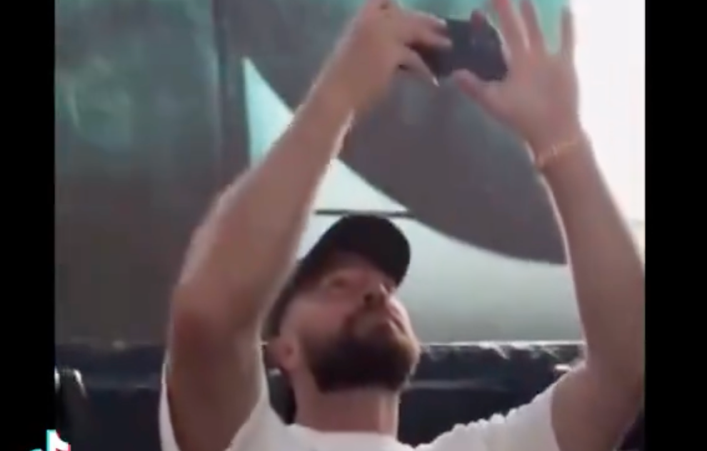 Travis Kelce takes a video of Taylor Swift during Dublin Eras Tour show