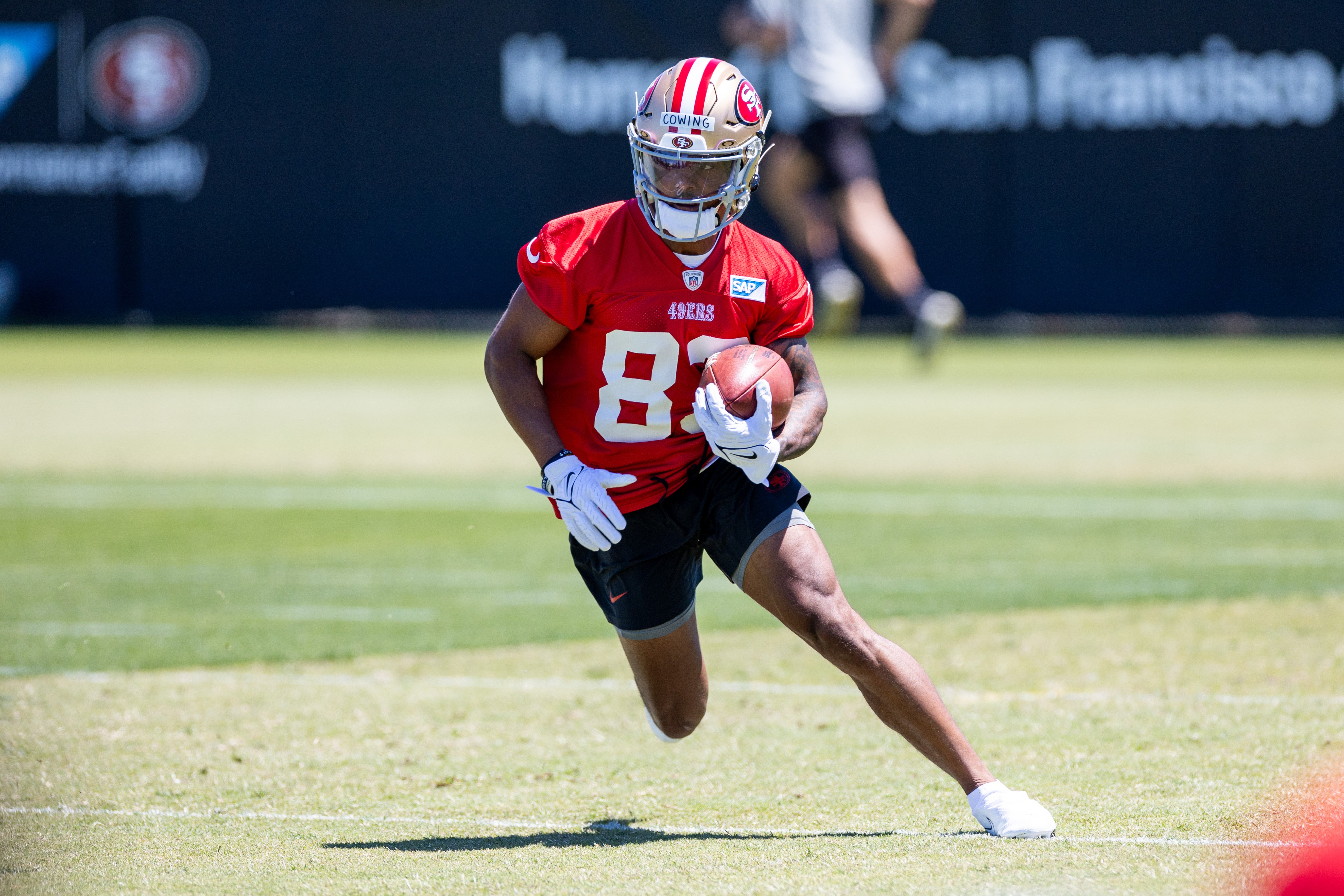 May 10, 2024; Santa Clara, CA, USA; San Francisco 49ers rookie wide receiver Jacob Cowing (83) runs drills during the 49ers rookie minicamp at Levi’s Stadium in Santa Clara, CA.
