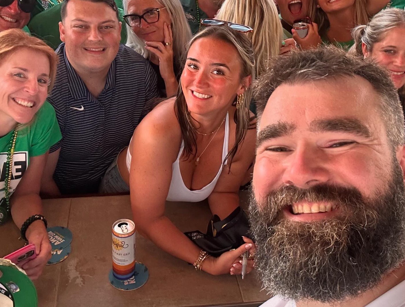 Jason Kelce serves fans drinks in Sea Isle City, New Jersey during his bartending event for Eagles Autism Foundation.