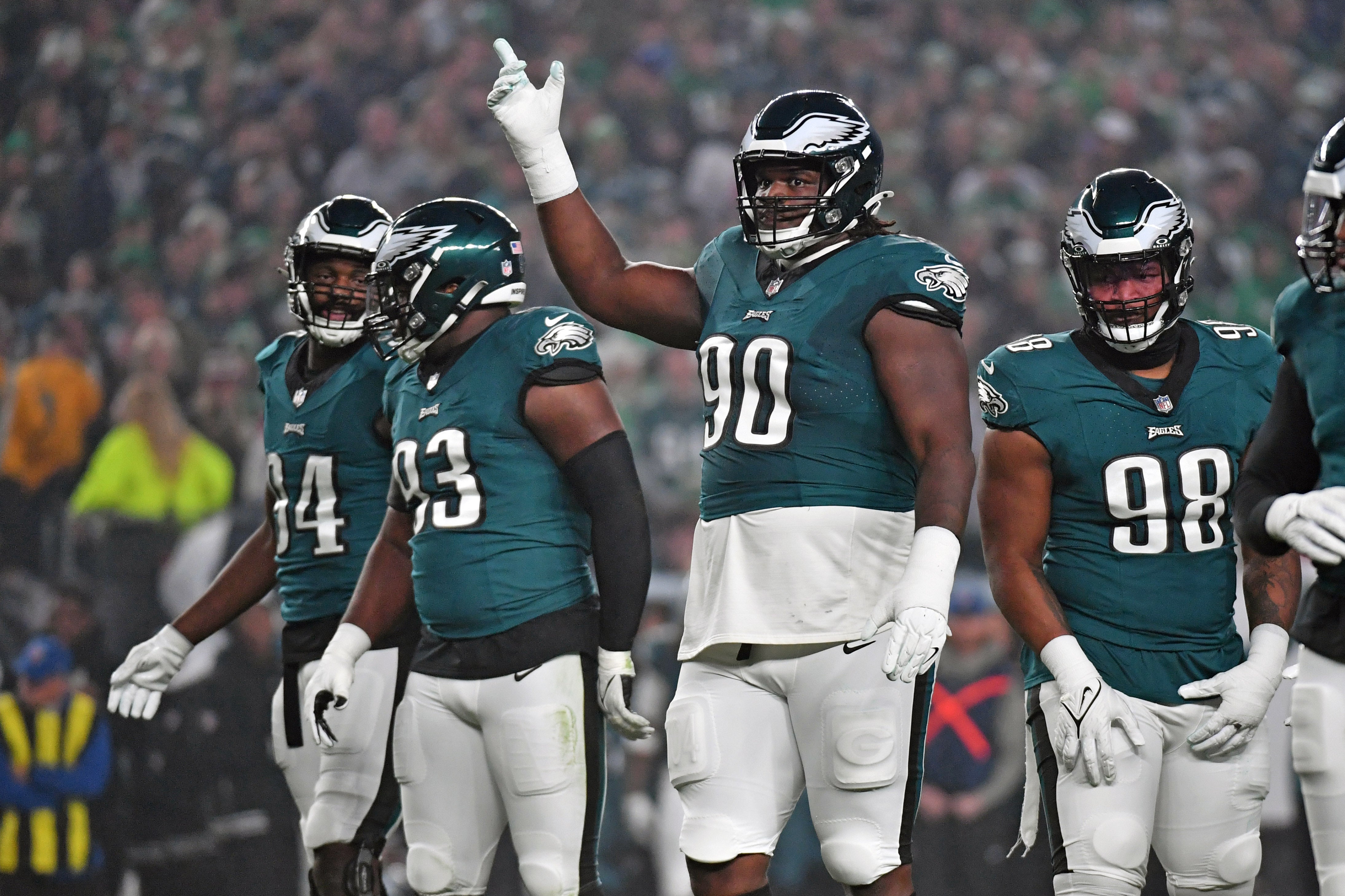 Philadelphia Eagles defensive tackle Jordan Davis (90) against the San Francisco 49ers at Lincoln Financial Field.