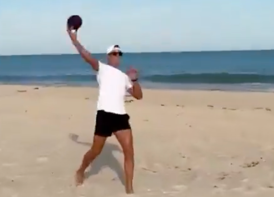 Tom Brady was intercepted by Damar Hamlin during a beach football game at Michael Rubin's 4th of July party
