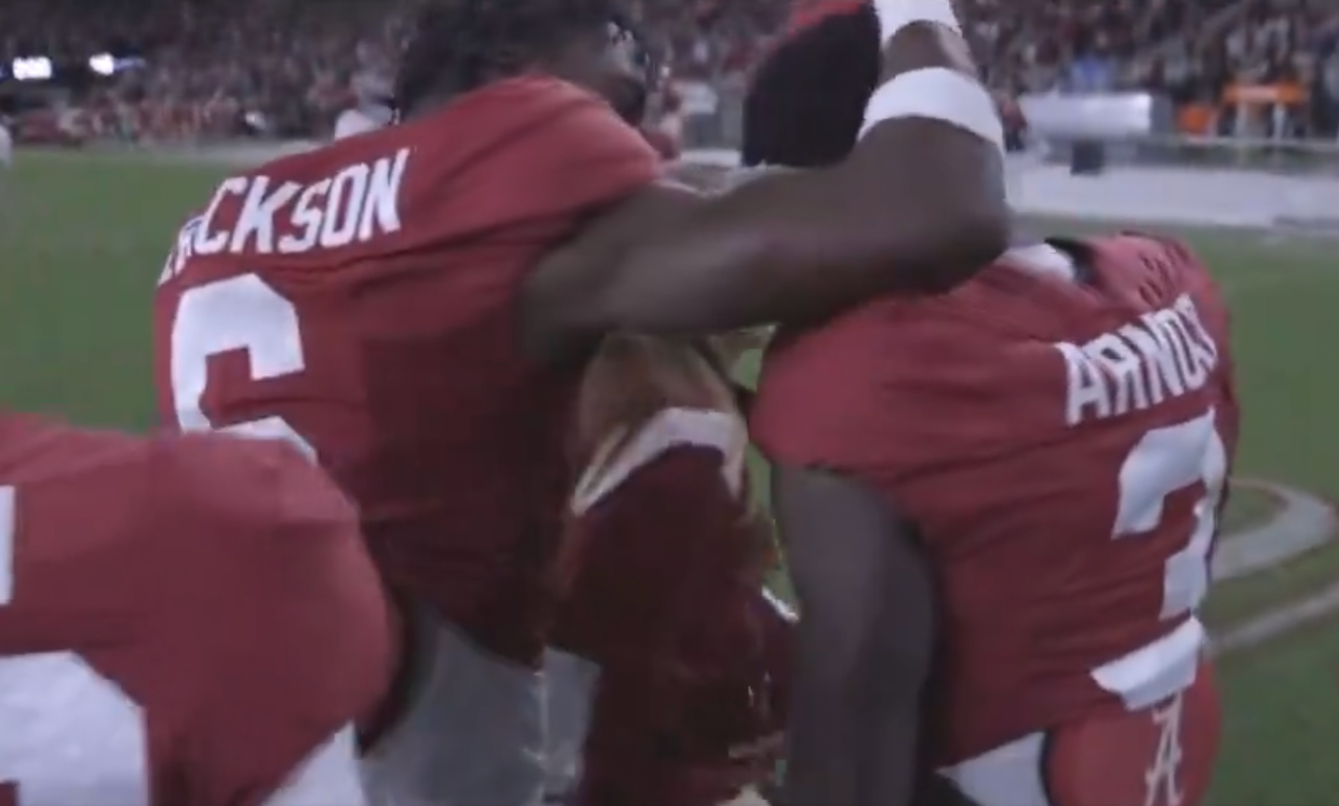 Terrion Arnold and Khyree Jackson celebrate a play together during their time at Alabama.